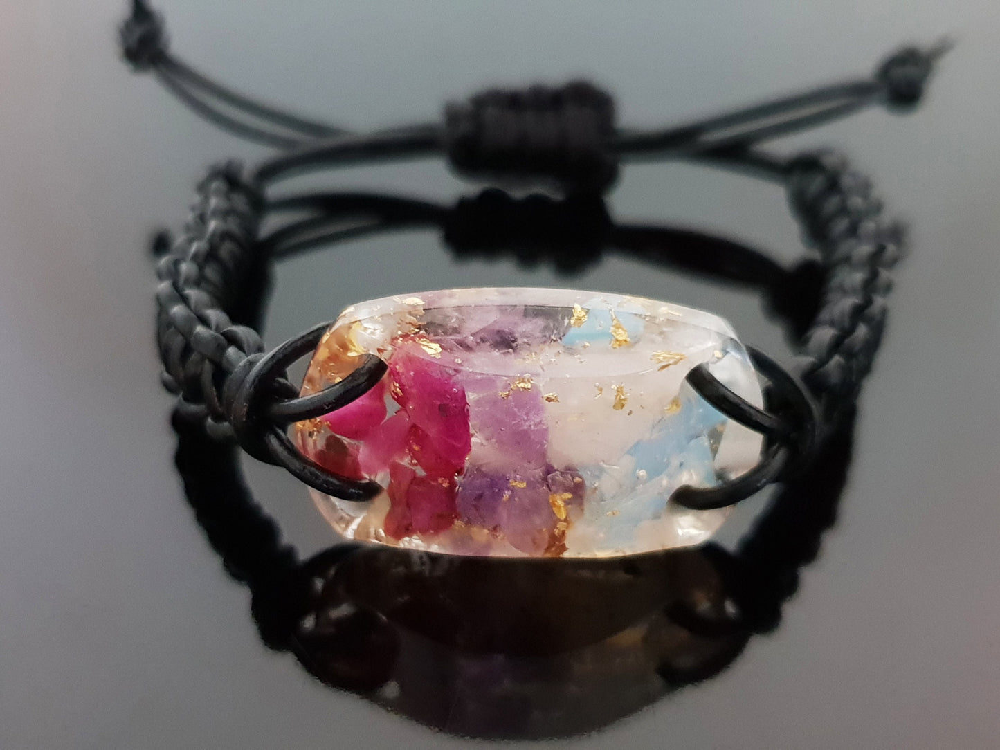 Orgonite Orgone bracelet, Ruby, Amethyst, Rose quartz, moonstone, 24k gold, Reiki amulet, love, passion, harmony