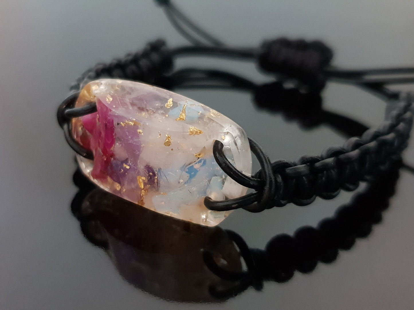 Orgonite Orgone bracelet, Ruby, Amethyst, Rose quartz, moonstone, 24k gold, Reiki amulet, love, passion, harmony