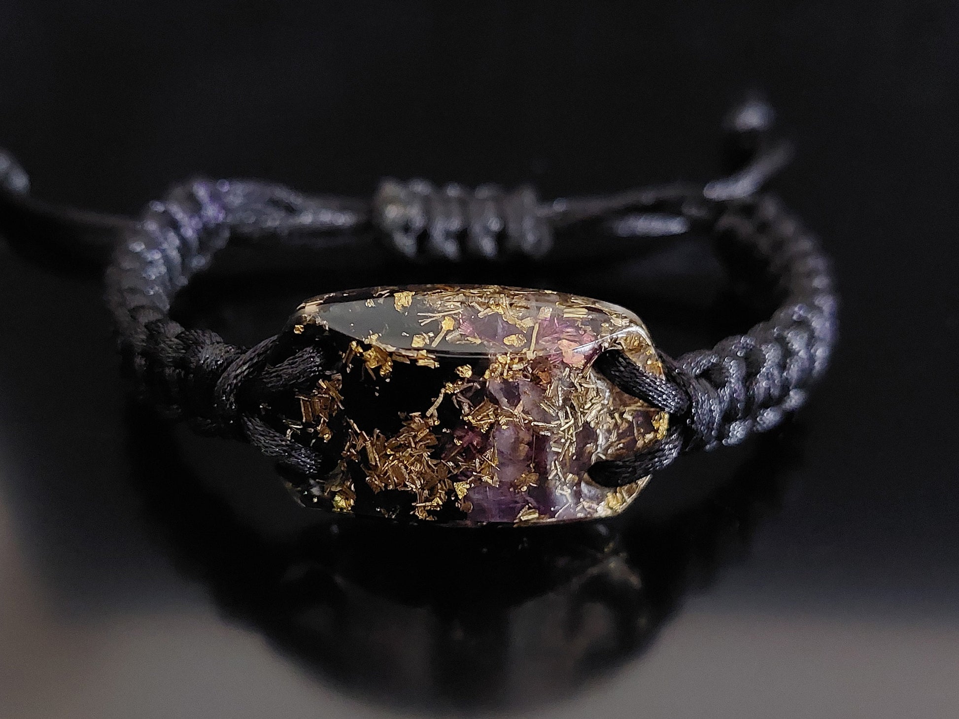 Orgonite orgone bracelet, Black Tourmaline, amethyst, brass, 24k gold, 5G, EMF protection