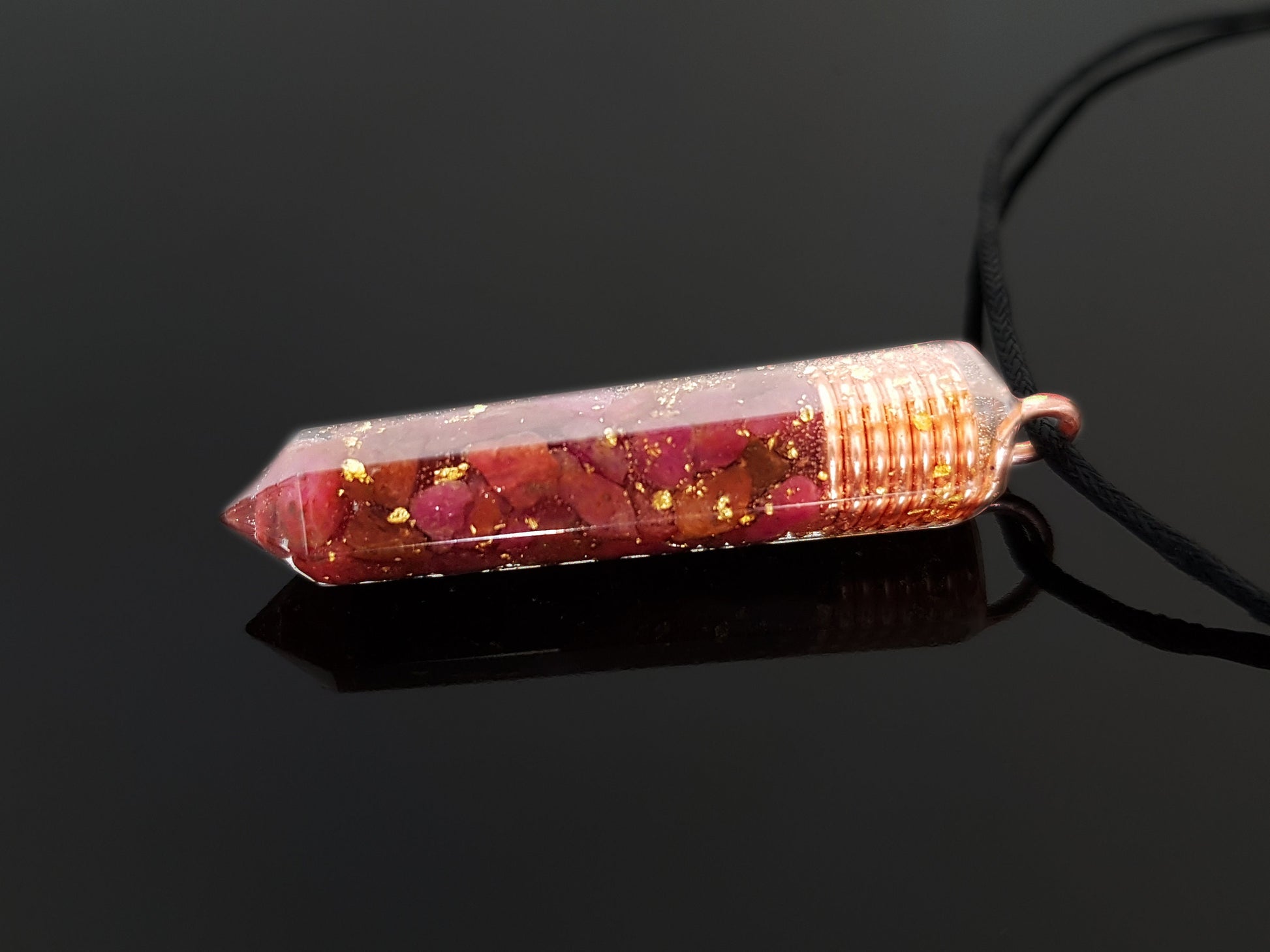 Ruby Orgonite orgone pendant necklace, Natural Ruby, 24k gold, Reiki crystal chakra healing. Love, money amulet