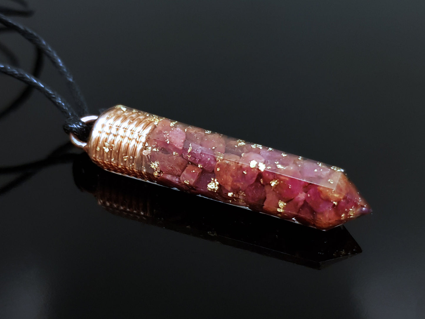 Ruby Orgonite orgone pendant necklace, Natural Ruby, 24k gold, Reiki crystal chakra healing. Love, money amulet