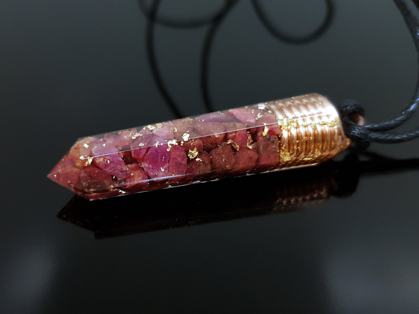 Ruby Orgonite orgone pendant necklace, Natural Ruby, 24k gold, Reiki crystal chakra healing. Love, money amulet