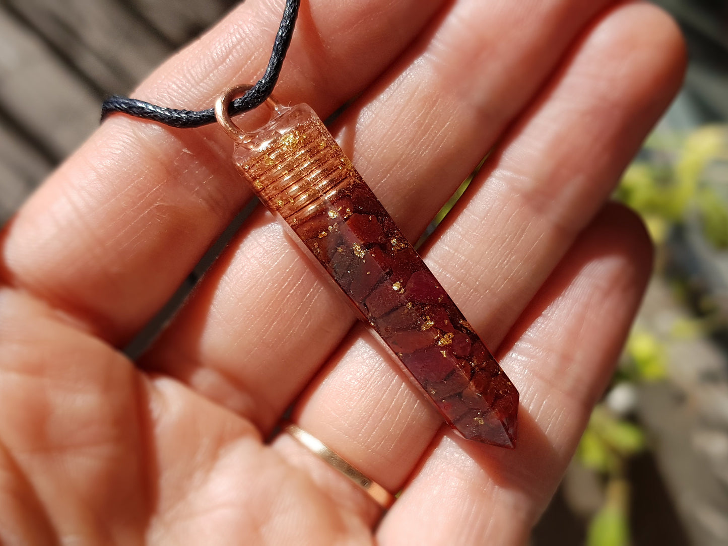 Ruby Orgonite orgone pendant necklace, Natural Ruby, 24k gold, Reiki crystal chakra healing. Love, money amulet