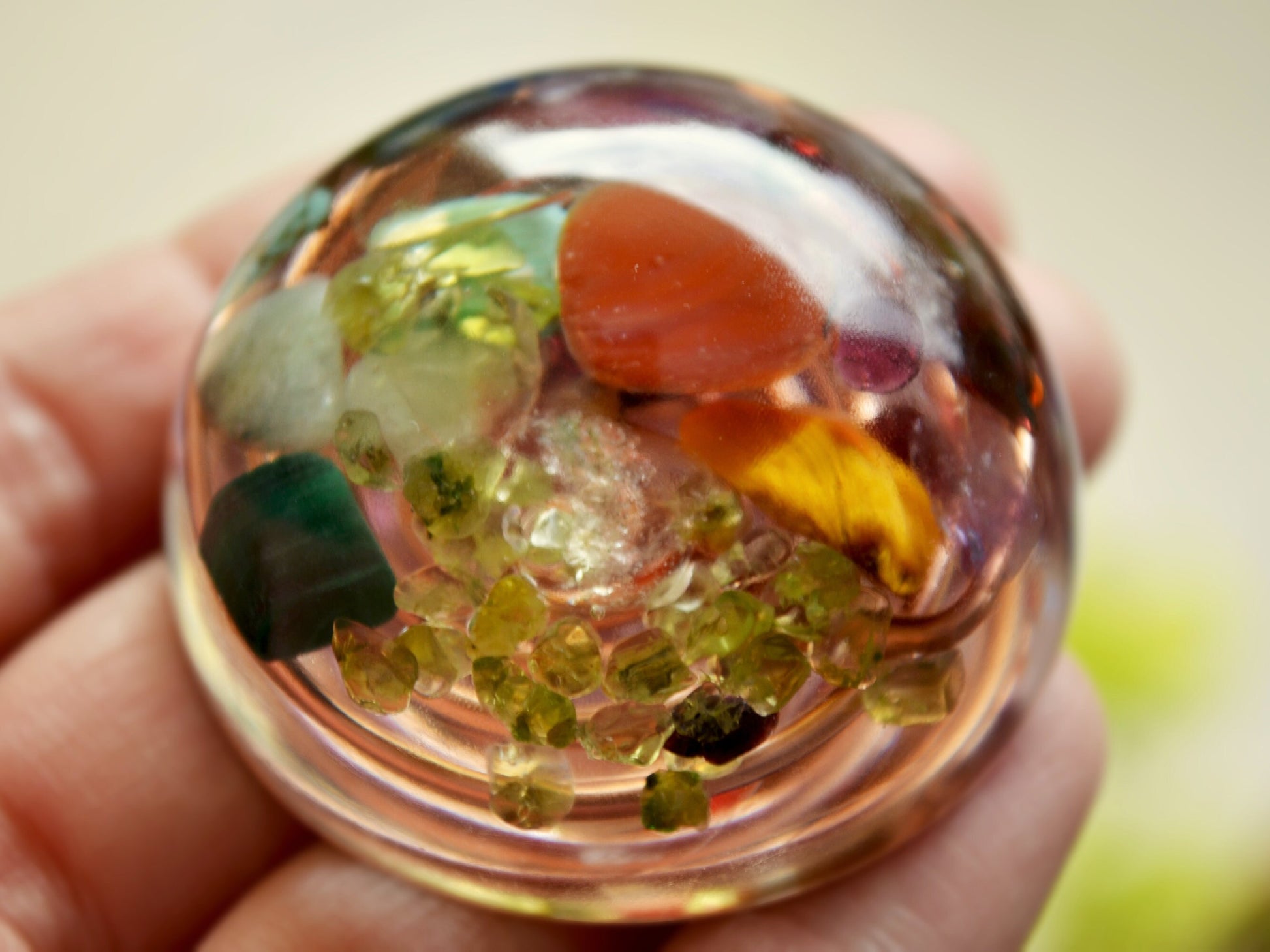 Pocket orgonite orgone hemisphere dome - 7 chakra, rainbow, programmed and activated amulet charm