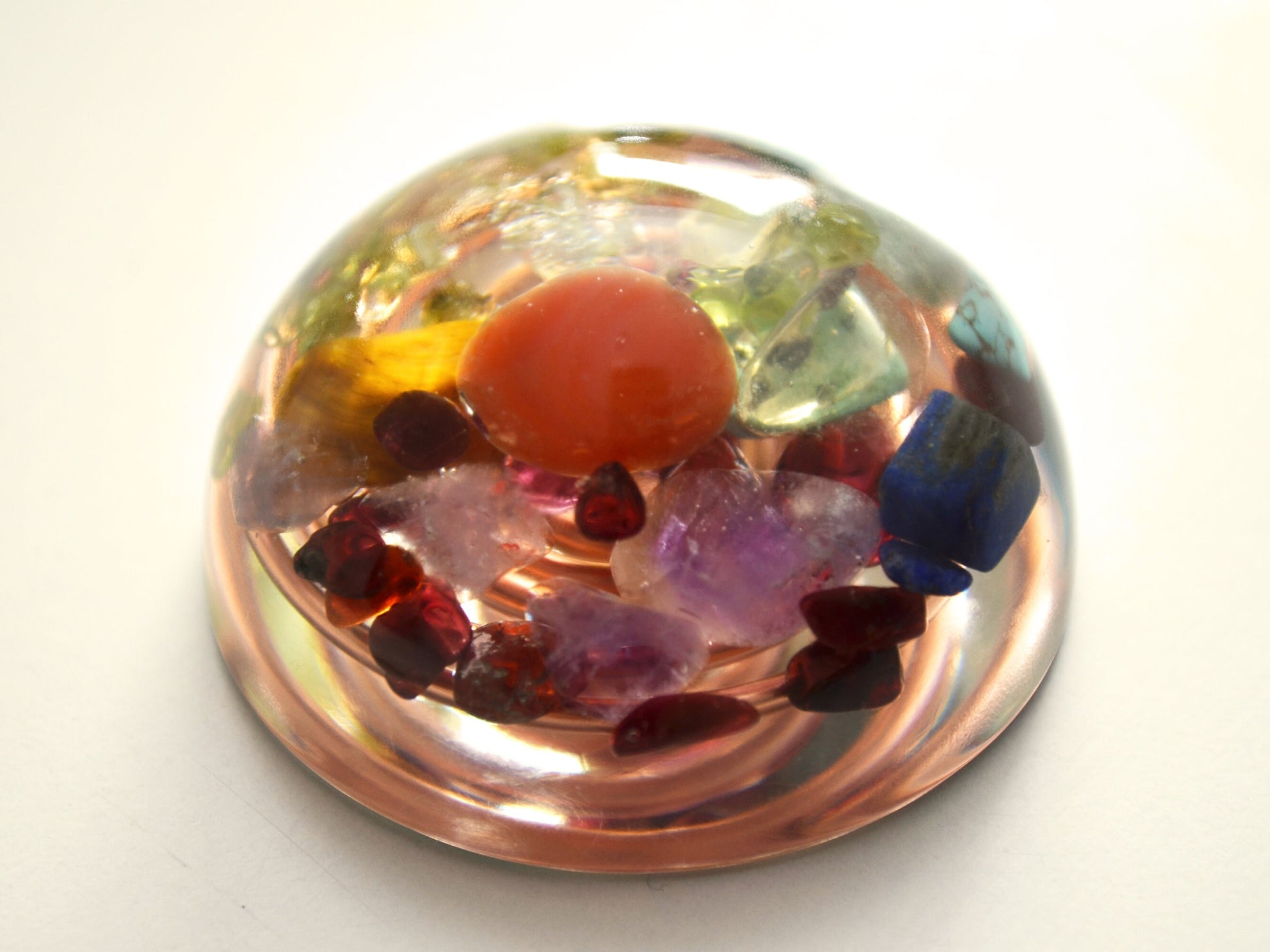 Pocket orgonite orgone hemisphere dome - 7 chakra, rainbow, programmed and activated amulet charm