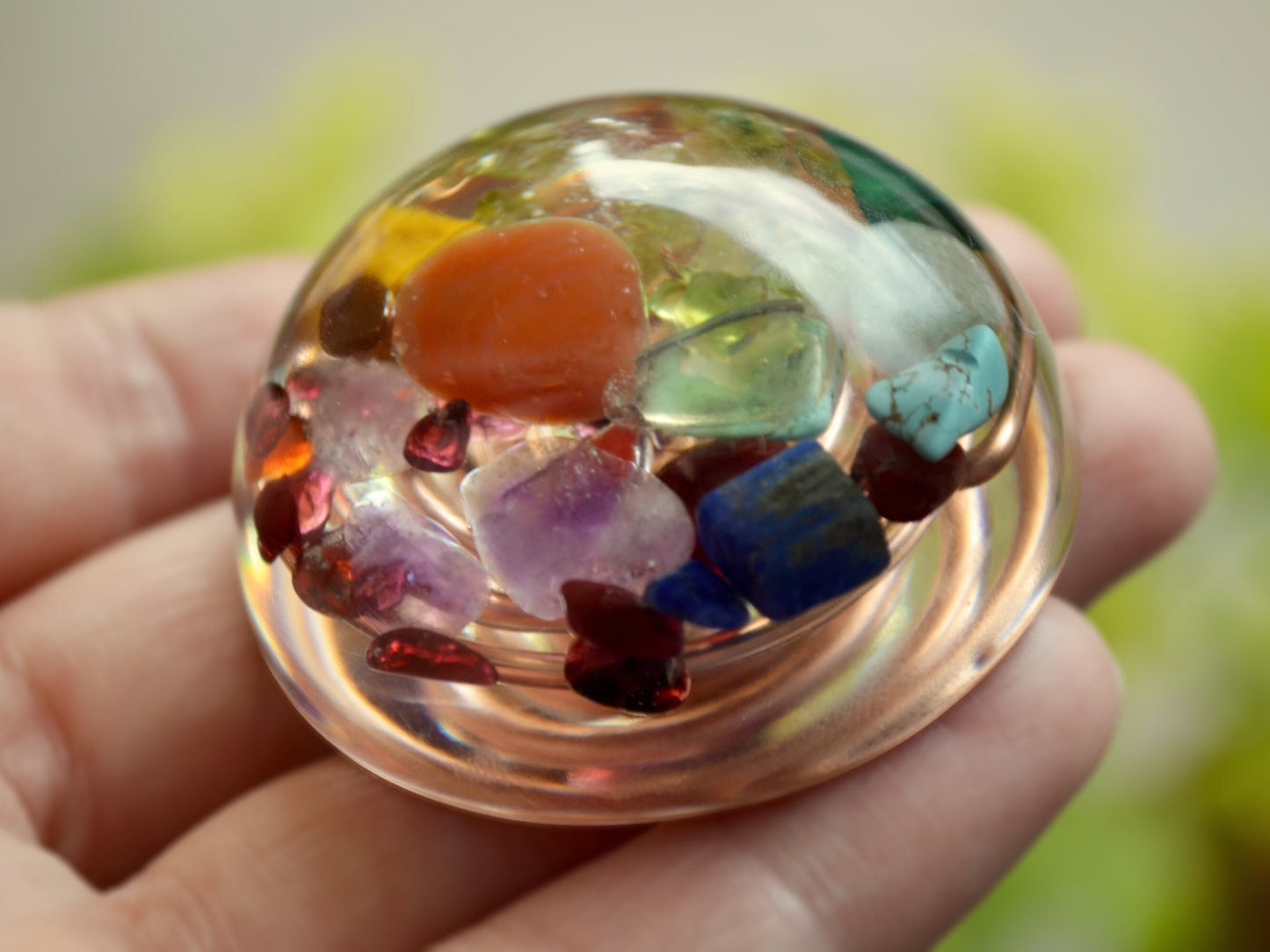 Pocket orgonite orgone hemisphere dome - 7 chakra, rainbow, programmed and activated amulet charm