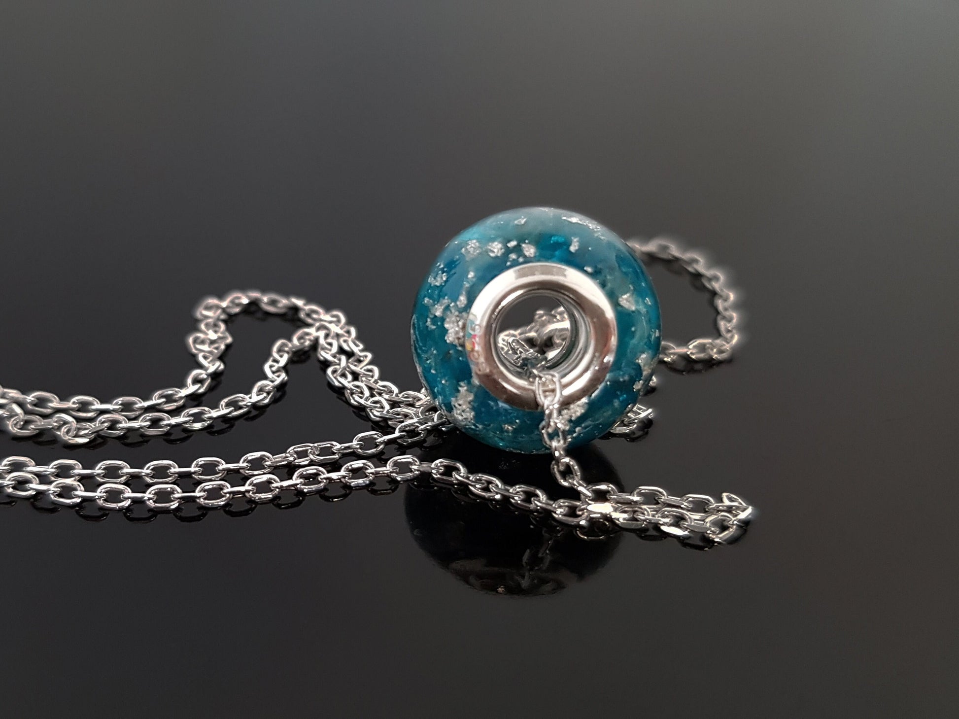 Orgonite orgone charm bead, pendant, bracelet, Blue apatite, 925 silver - Reiki infused, programmed crystal amulet