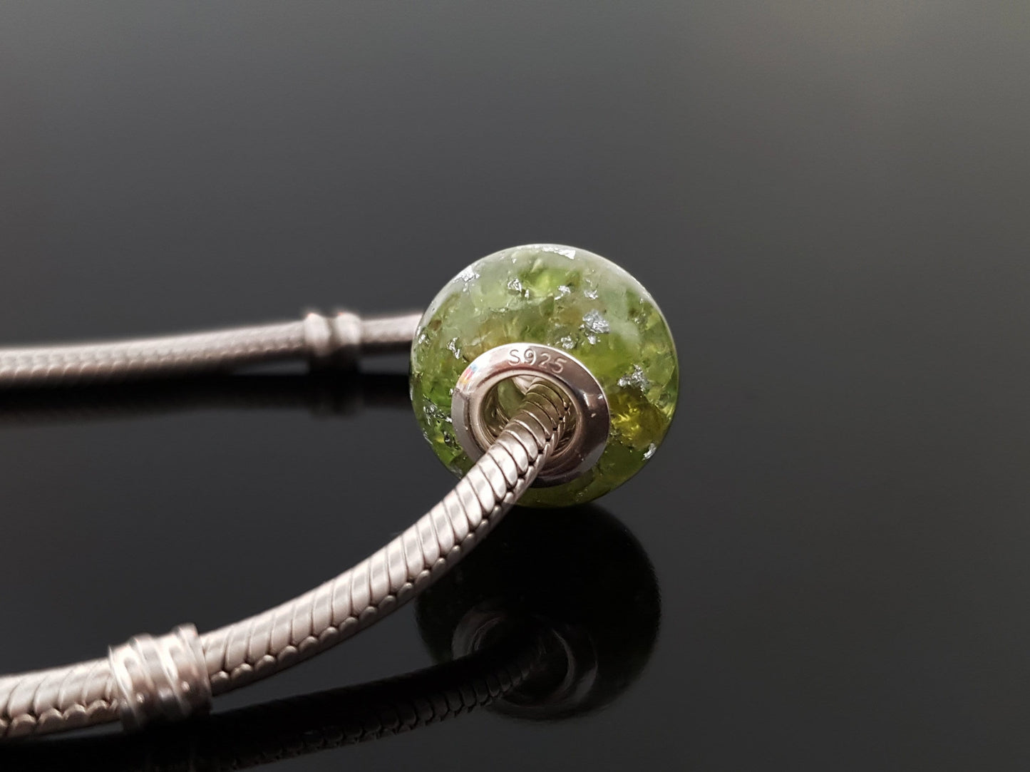 Orgonite orgone charm bead, pendant, bracelet, Peridot, 925 silver - Reiki infused, programmed crystal amulet