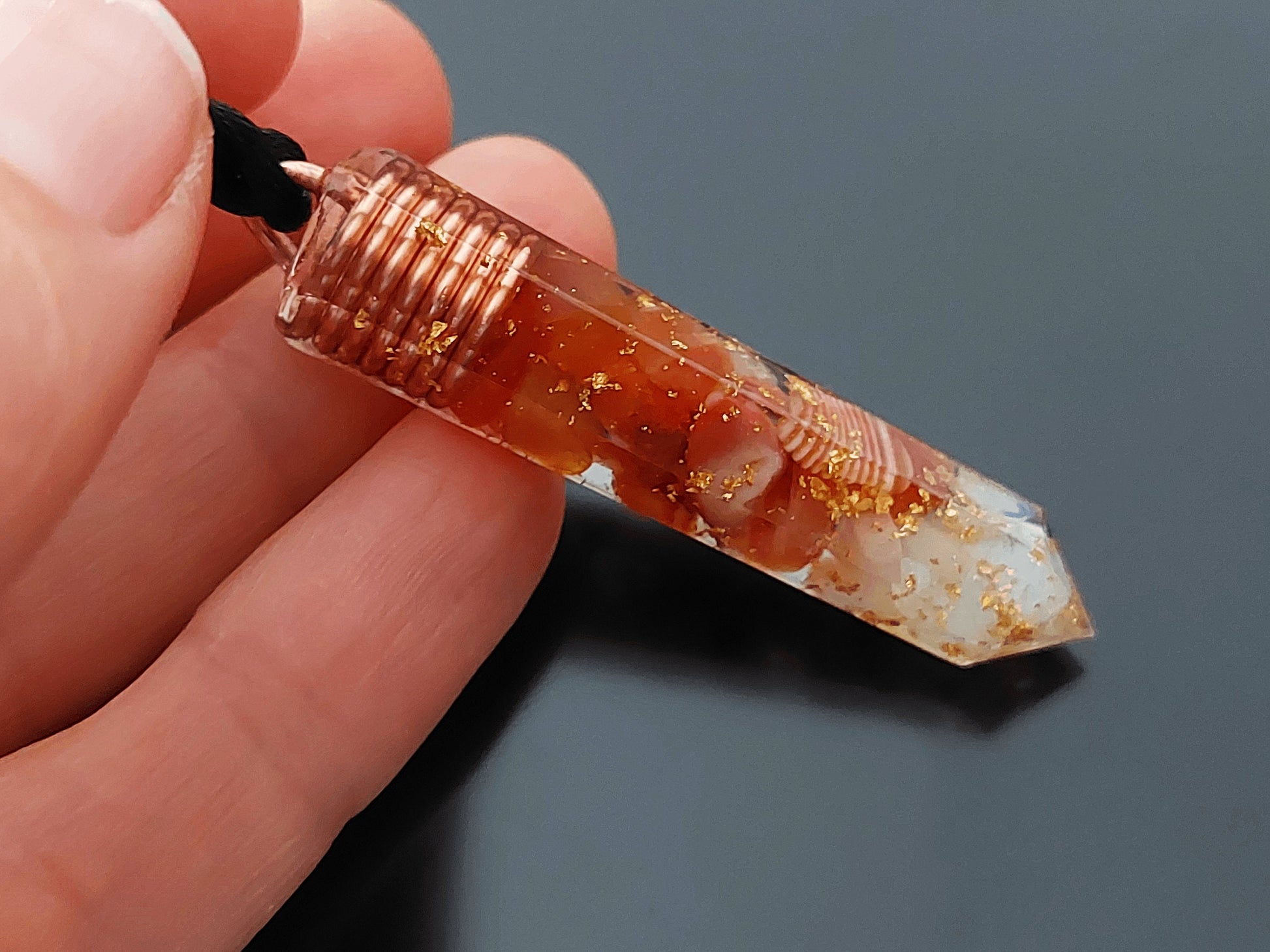 Orgonite orgone pendant necklace, Carnelian, Sardonyx, Moonstone, 24k gold, healing Alchemy amulet, Reiki crystals