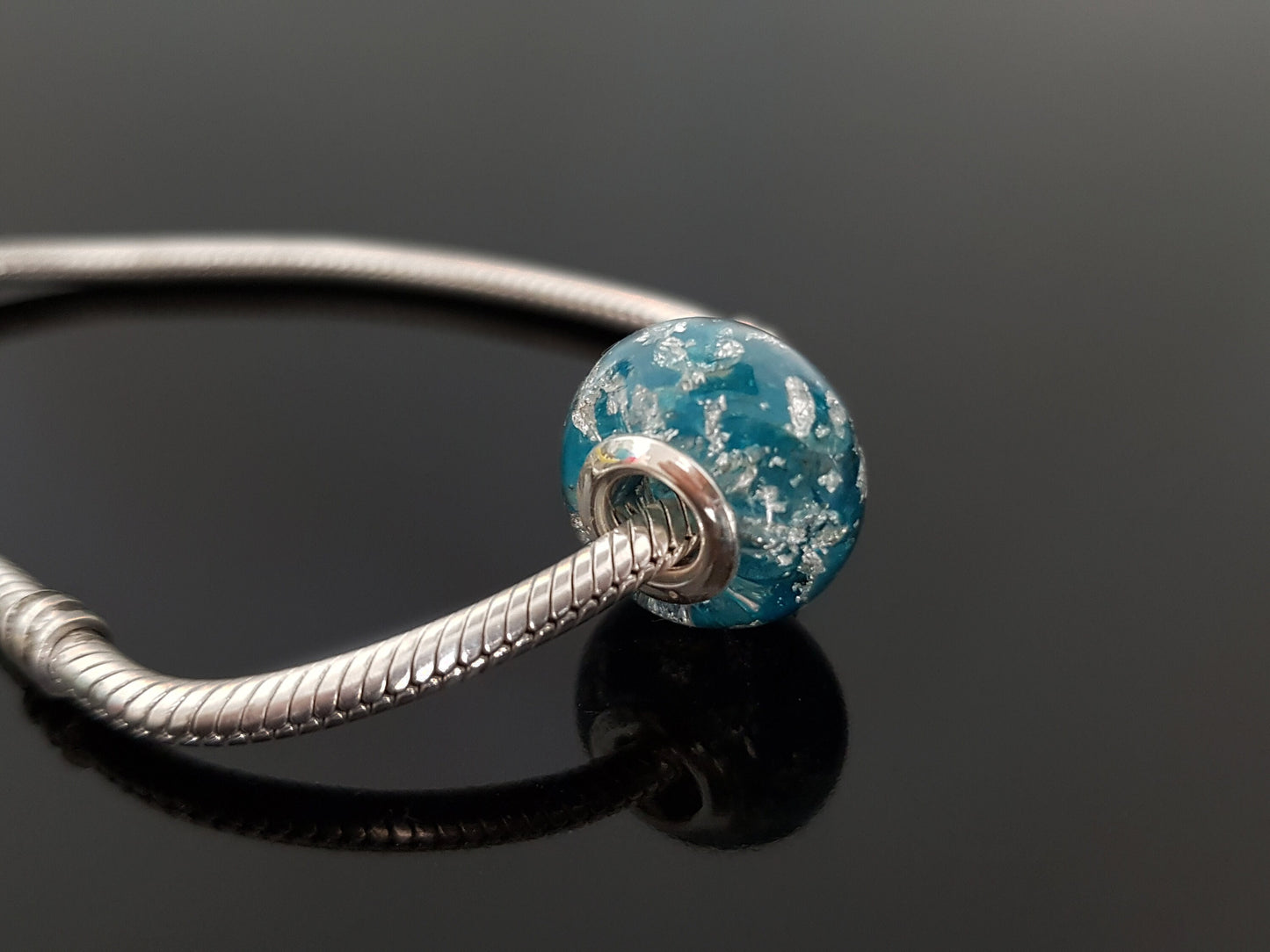 Orgonite orgone charm bead, pendant, bracelet, Blue apatite, 925 silver - Reiki infused, programmed crystal amulet