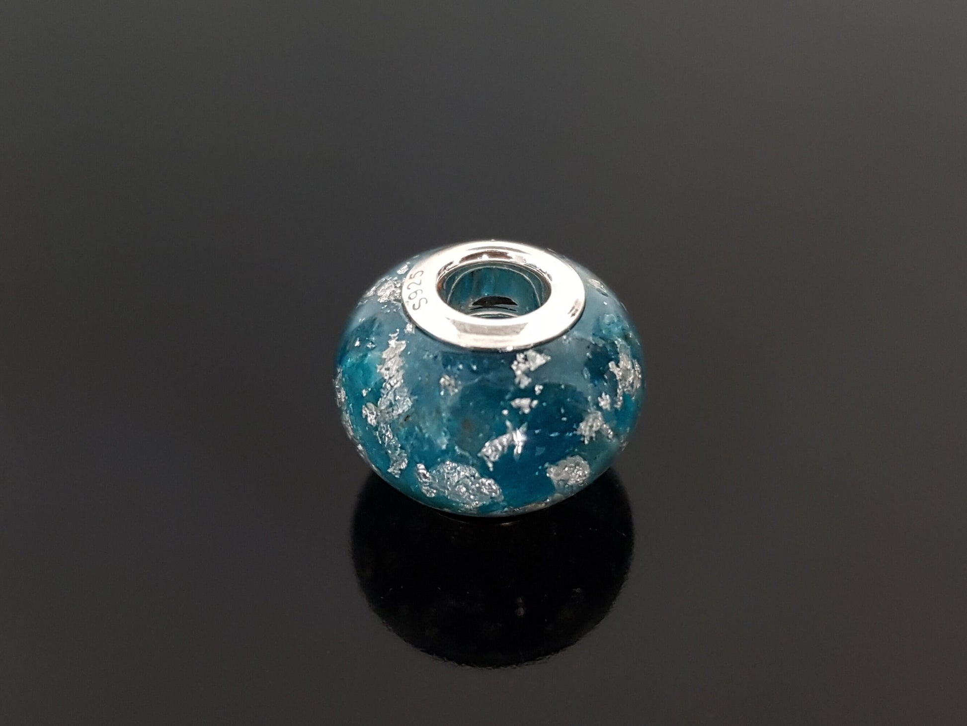 Orgonite orgone charm bead, pendant, bracelet, Blue apatite, 925 silver - Reiki infused, programmed crystal amulet