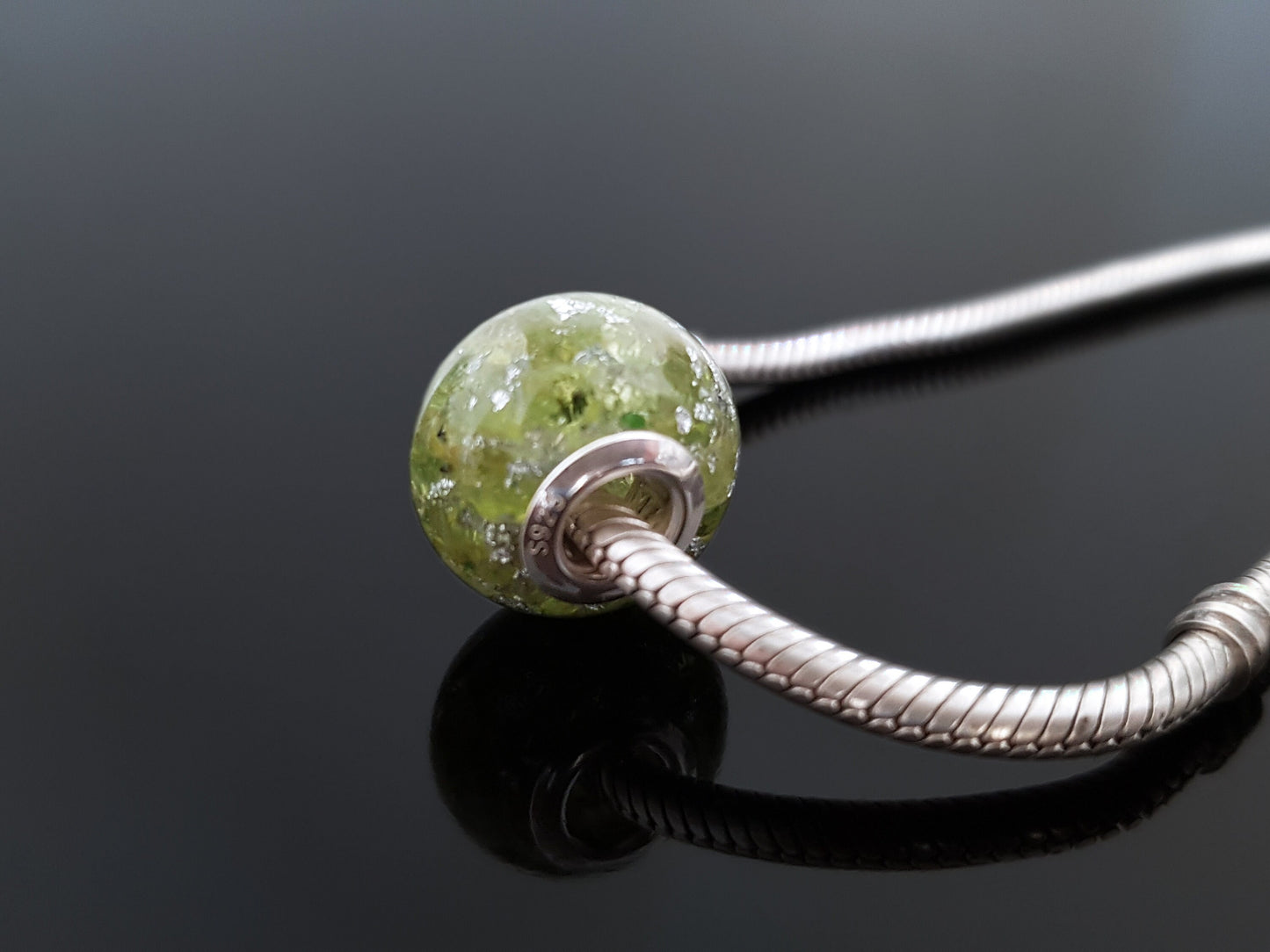 Orgonite orgone charm bead, pendant, bracelet, Peridot, 925 silver - Reiki infused, programmed crystal amulet