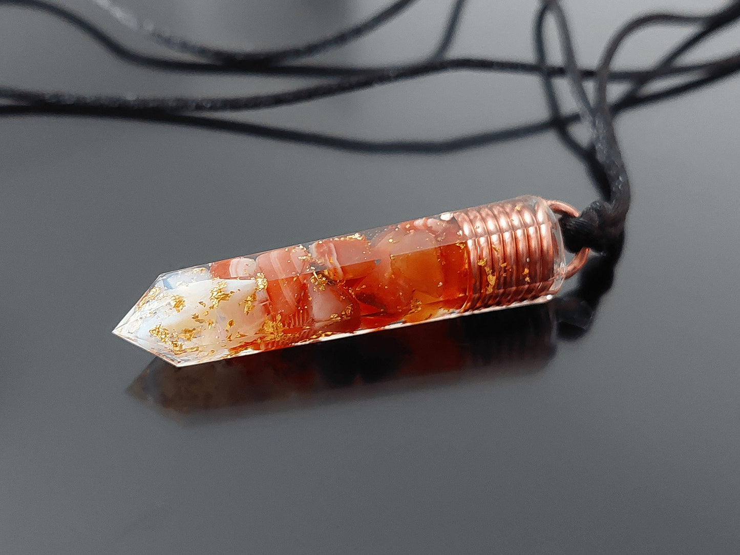 Orgonite orgone pendant necklace, Carnelian, Sardonyx, Moonstone, 24k gold, healing Alchemy amulet, Reiki crystals