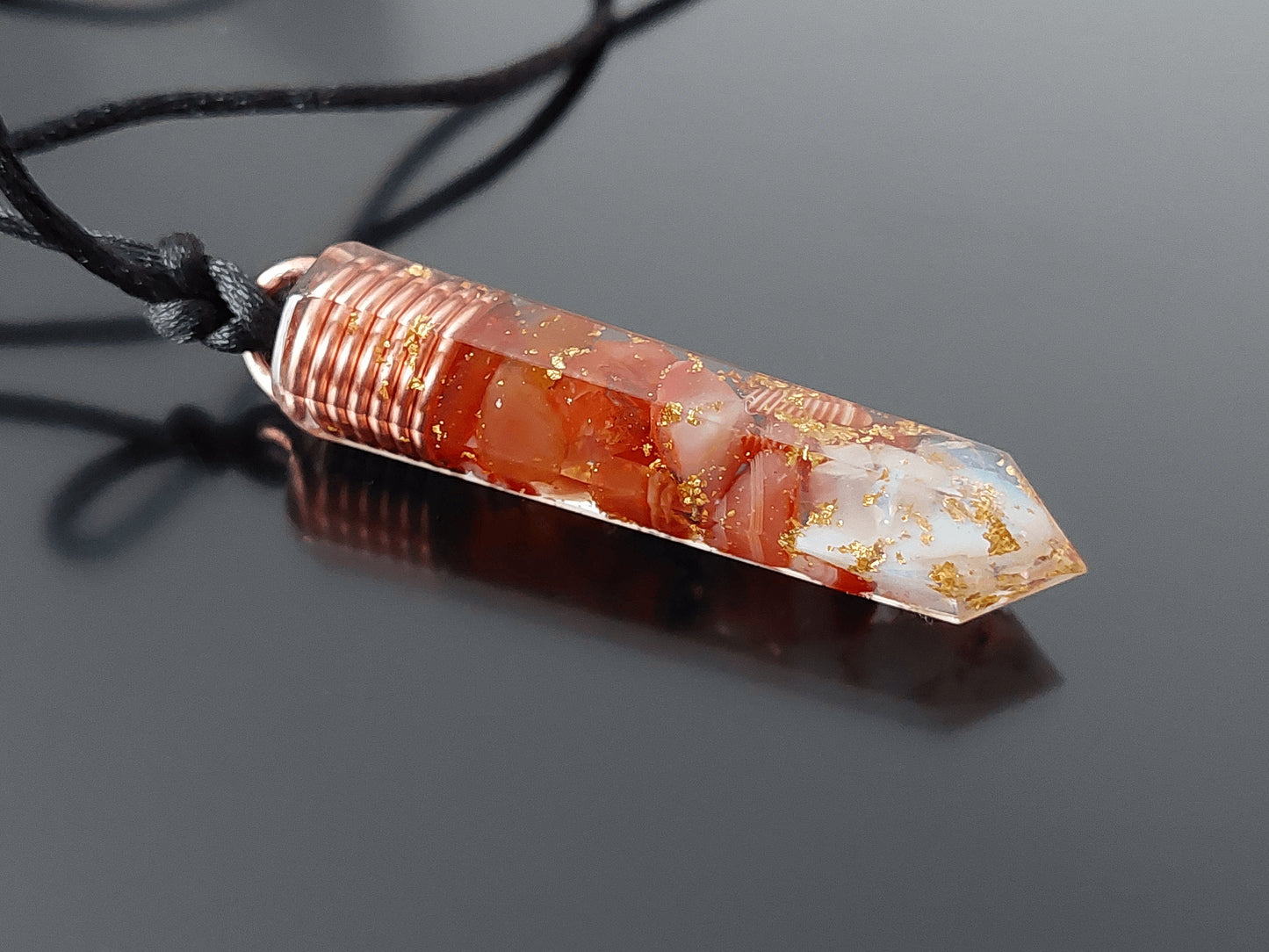 Orgonite orgone pendant necklace, Carnelian, Sardonyx, Moonstone, 24k gold, healing Alchemy amulet, Reiki crystals