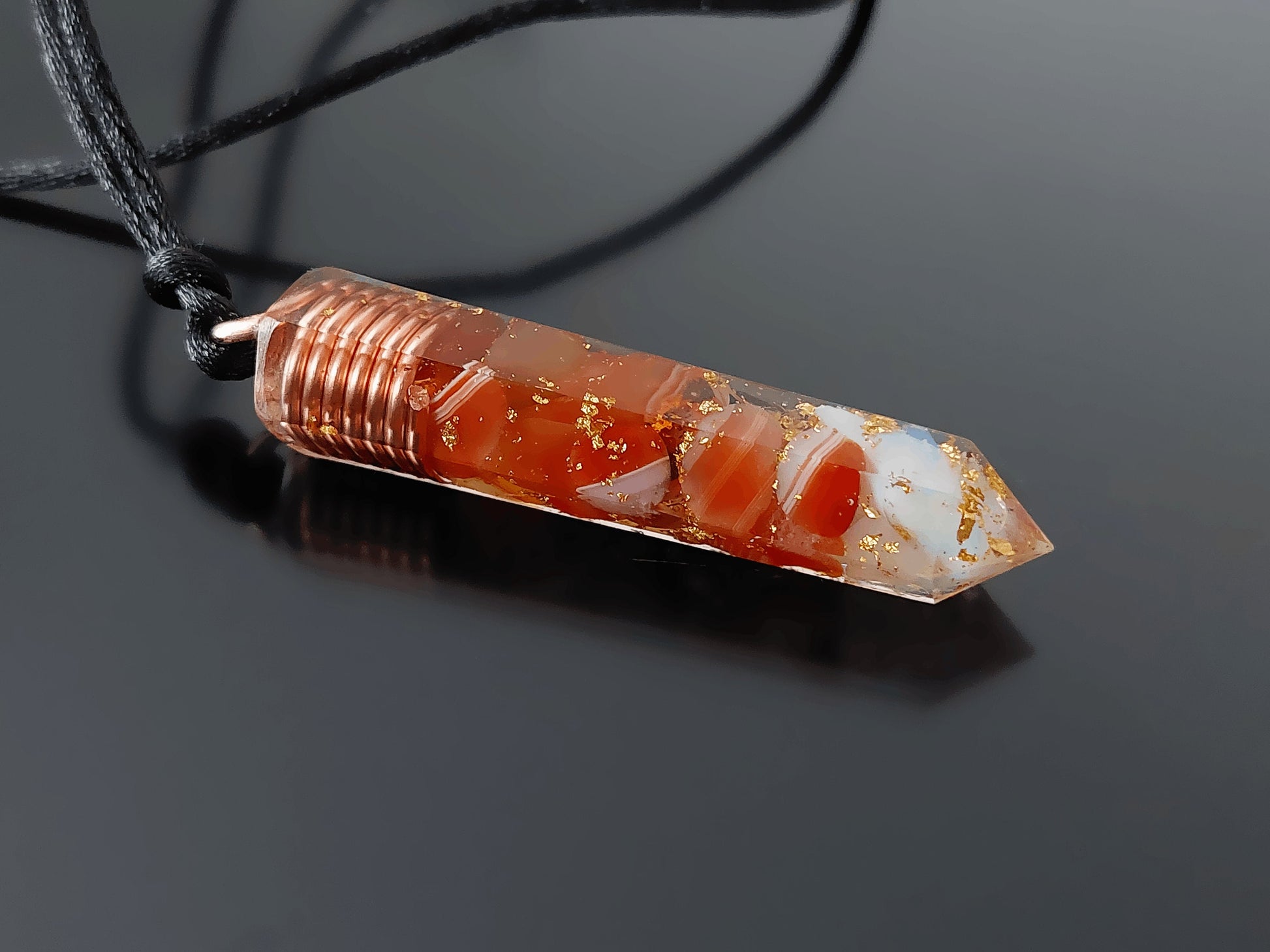 Orgonite orgone pendant necklace, Carnelian, Sardonyx, Moonstone, 24k gold, healing Alchemy amulet, Reiki crystals