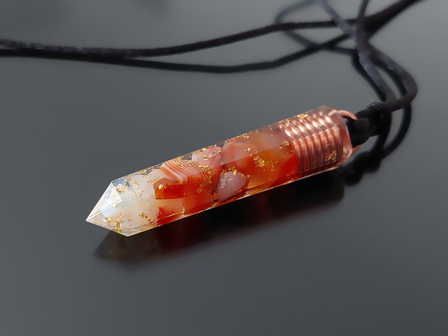 Orgonite orgone pendant necklace, Carnelian, Sardonyx, Moonstone, 24k gold, healing Alchemy amulet, Reiki crystals