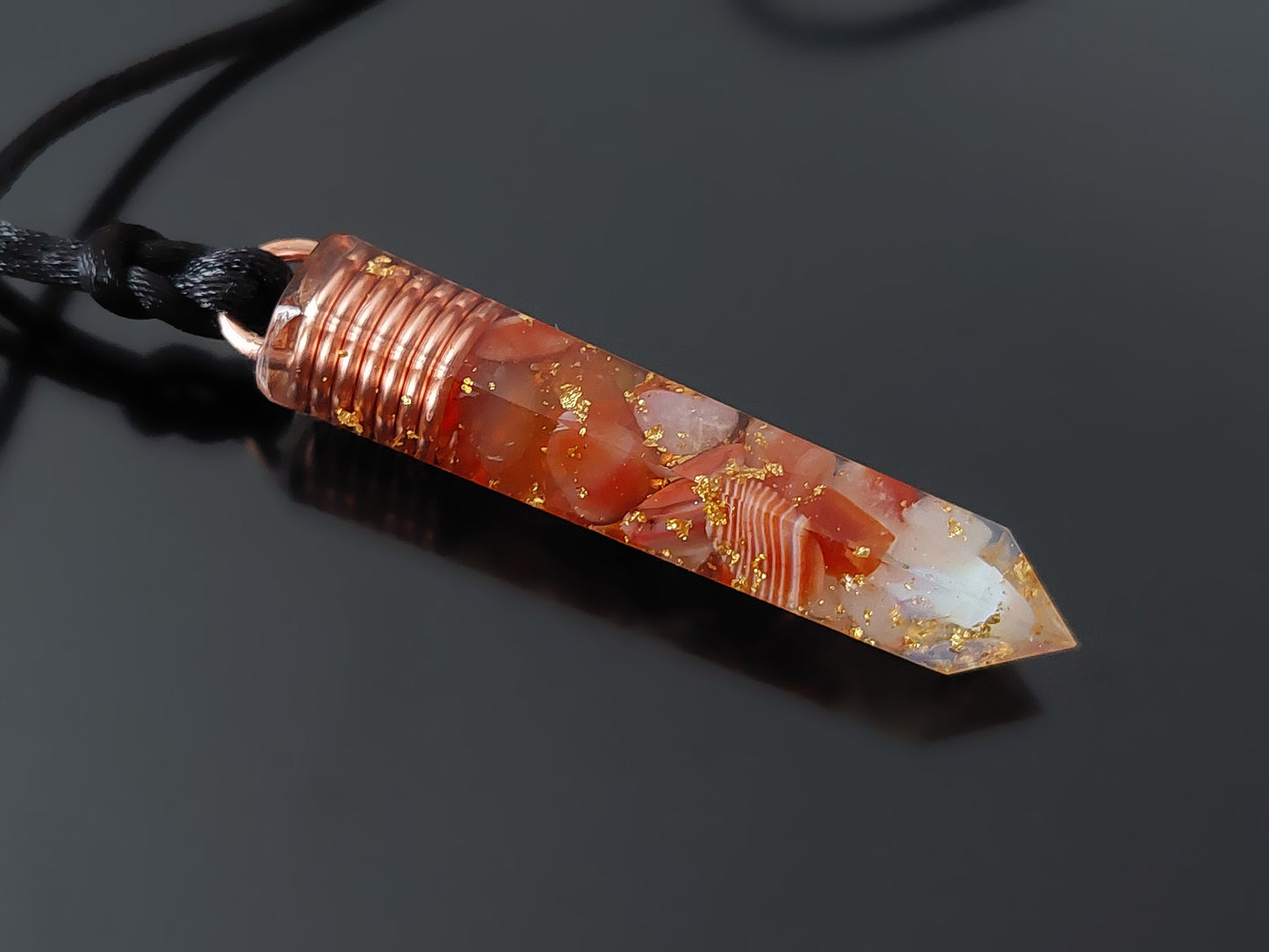Orgonite orgone pendant necklace, Carnelian, Sardonyx, Moonstone, 24k gold, healing Alchemy amulet, Reiki crystals