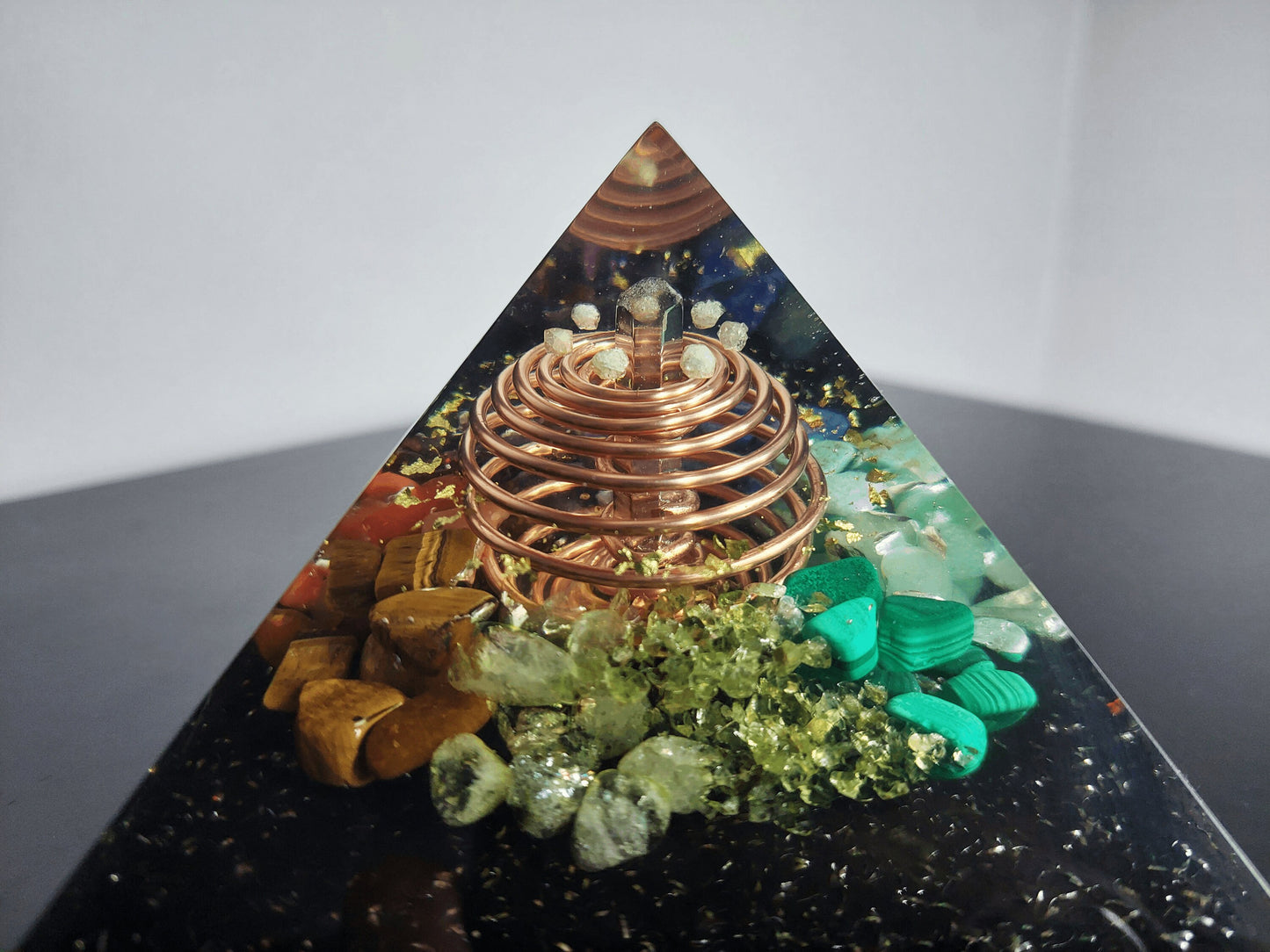 Orgonite orgone Pyramid with vortex coil, 7 chakra healing, rainbow, money and wealth attraction magnet, protection