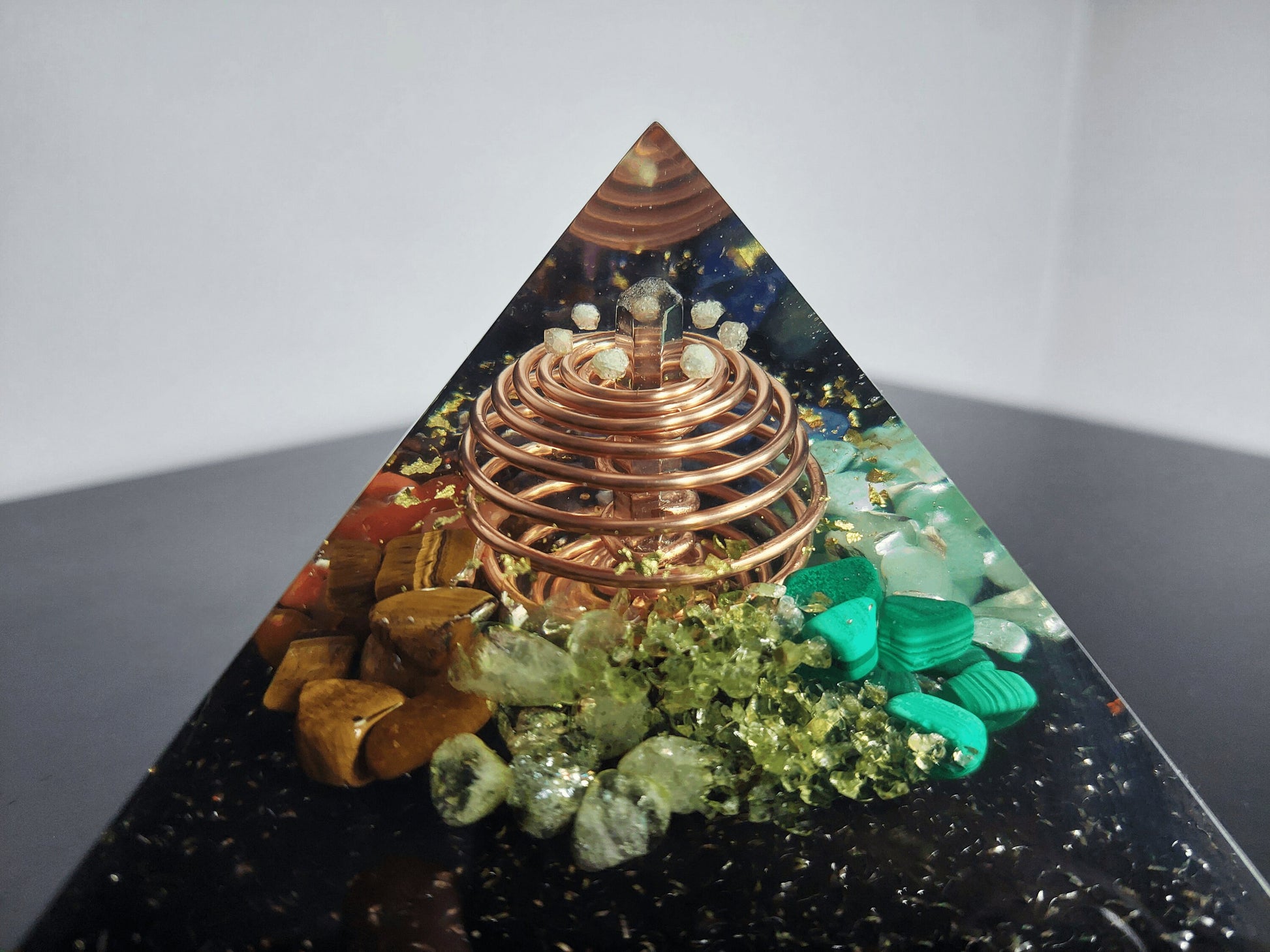 Orgonite orgone Pyramid with vortex coil, 7 chakra healing, rainbow, money and wealth attraction magnet, protection
