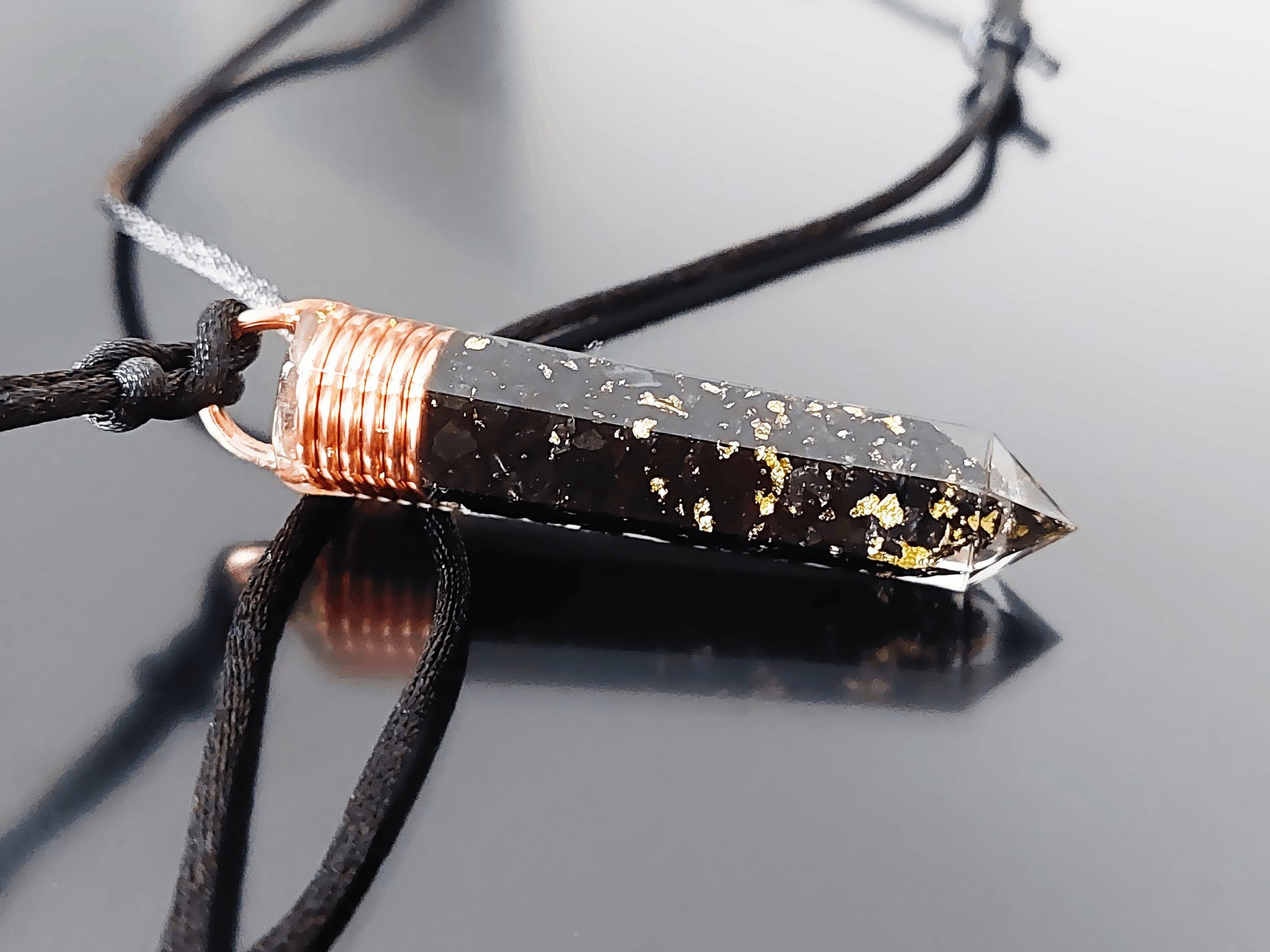 Orgonite orgone pendant necklace, noble Elite Shungite, Black tourmaline, 24k gold, copper, EMF 5G protection