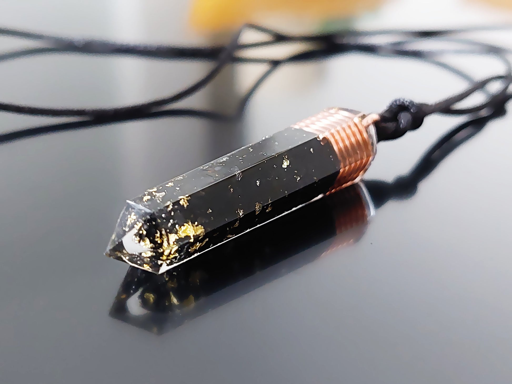 Orgonite orgone pendant necklace, noble Elite Shungite, Black tourmaline, 24k gold, copper, EMF 5G protection