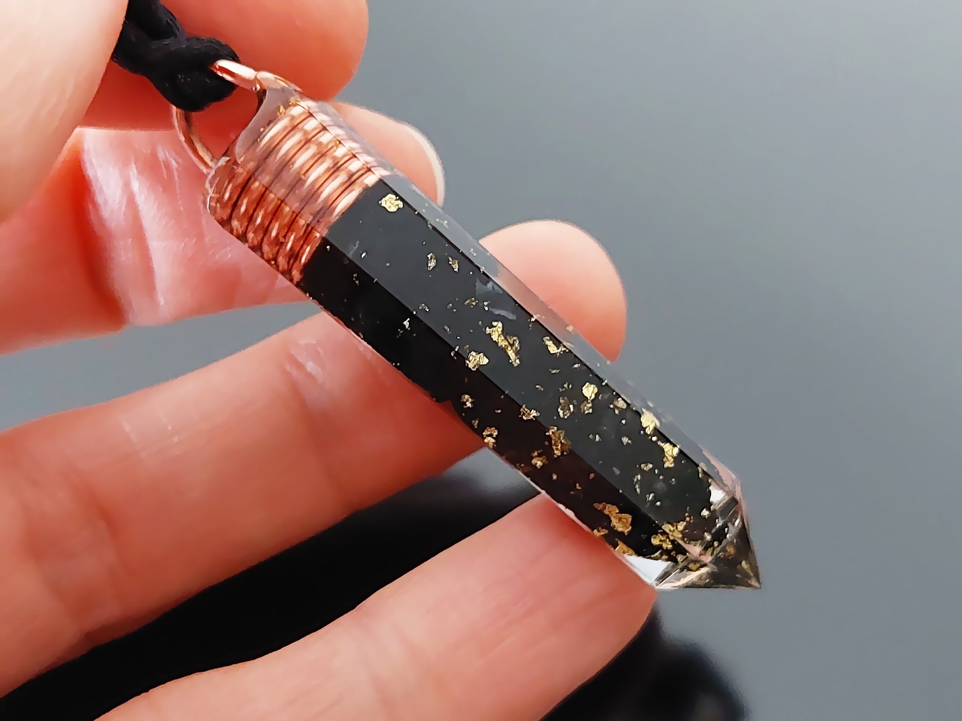 Orgonite orgone pendant necklace, noble Elite Shungite, Black tourmaline, 24k gold, copper, EMF 5G protection