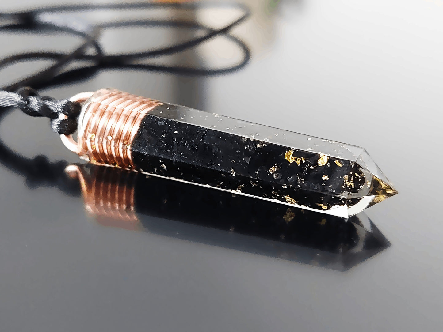 Orgonite orgone pendant necklace, noble Elite Shungite, Black tourmaline, 24k gold, copper, EMF 5G protection