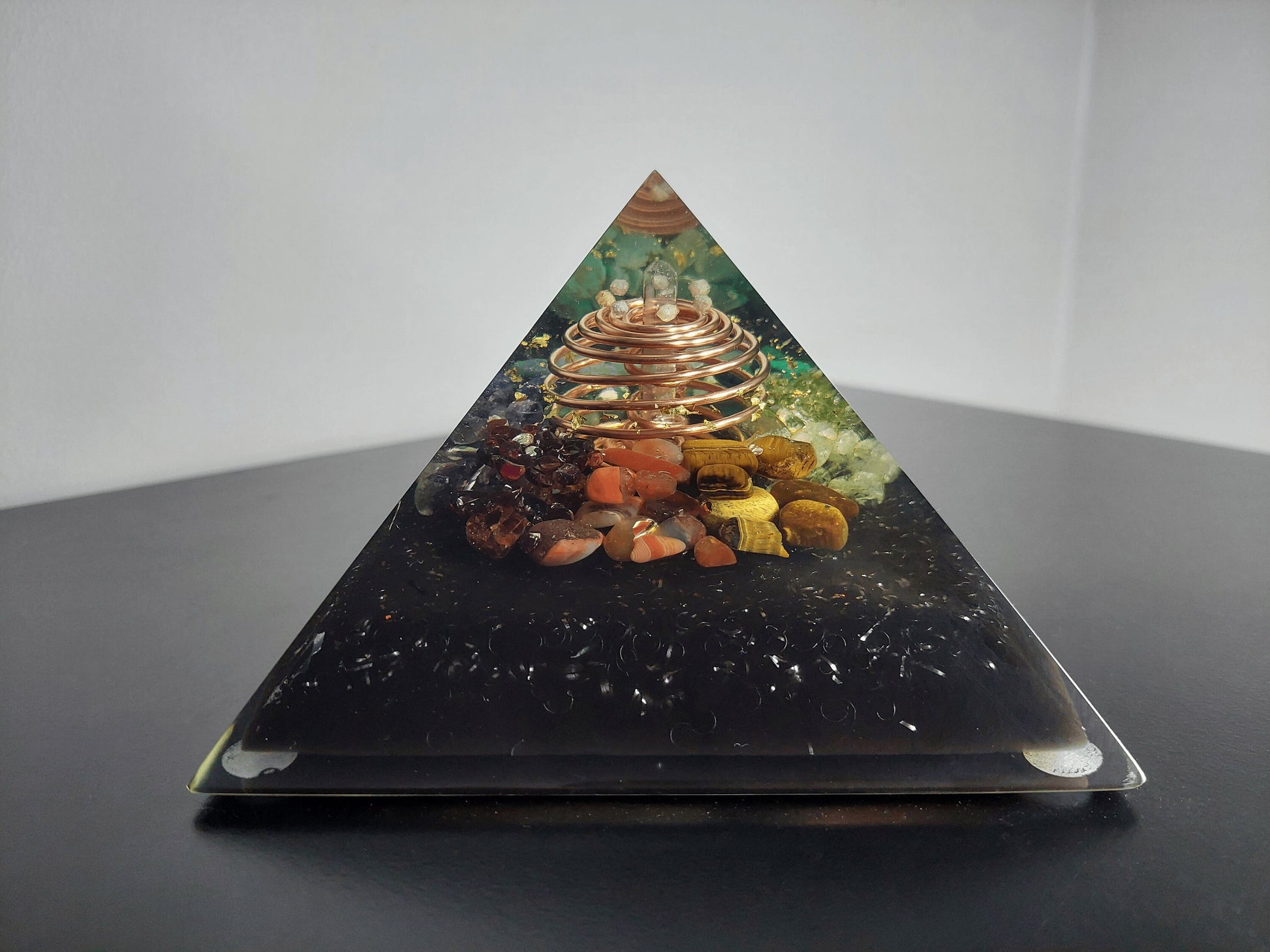 Orgonite orgone Pyramid with vortex coil, 7 chakra healing, rainbow, money and wealth attraction magnet, protection