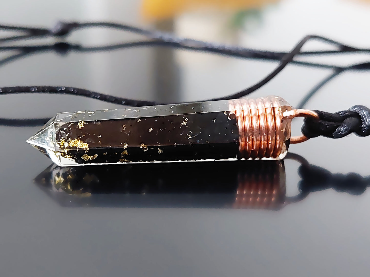Orgonite orgone pendant necklace, noble Elite Shungite, Black tourmaline, 24k gold, copper, EMF 5G protection