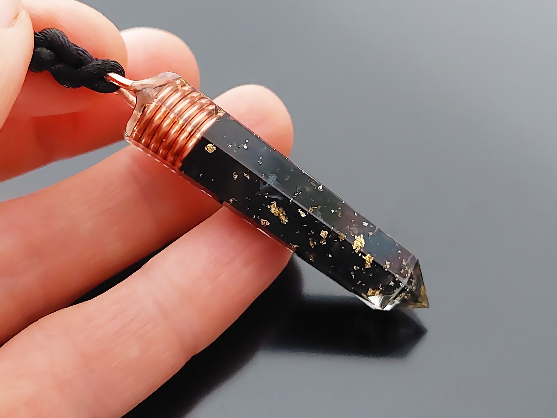 Orgonite orgone pendant necklace, noble Elite Shungite, Black tourmaline, 24k gold, copper, EMF 5G protection