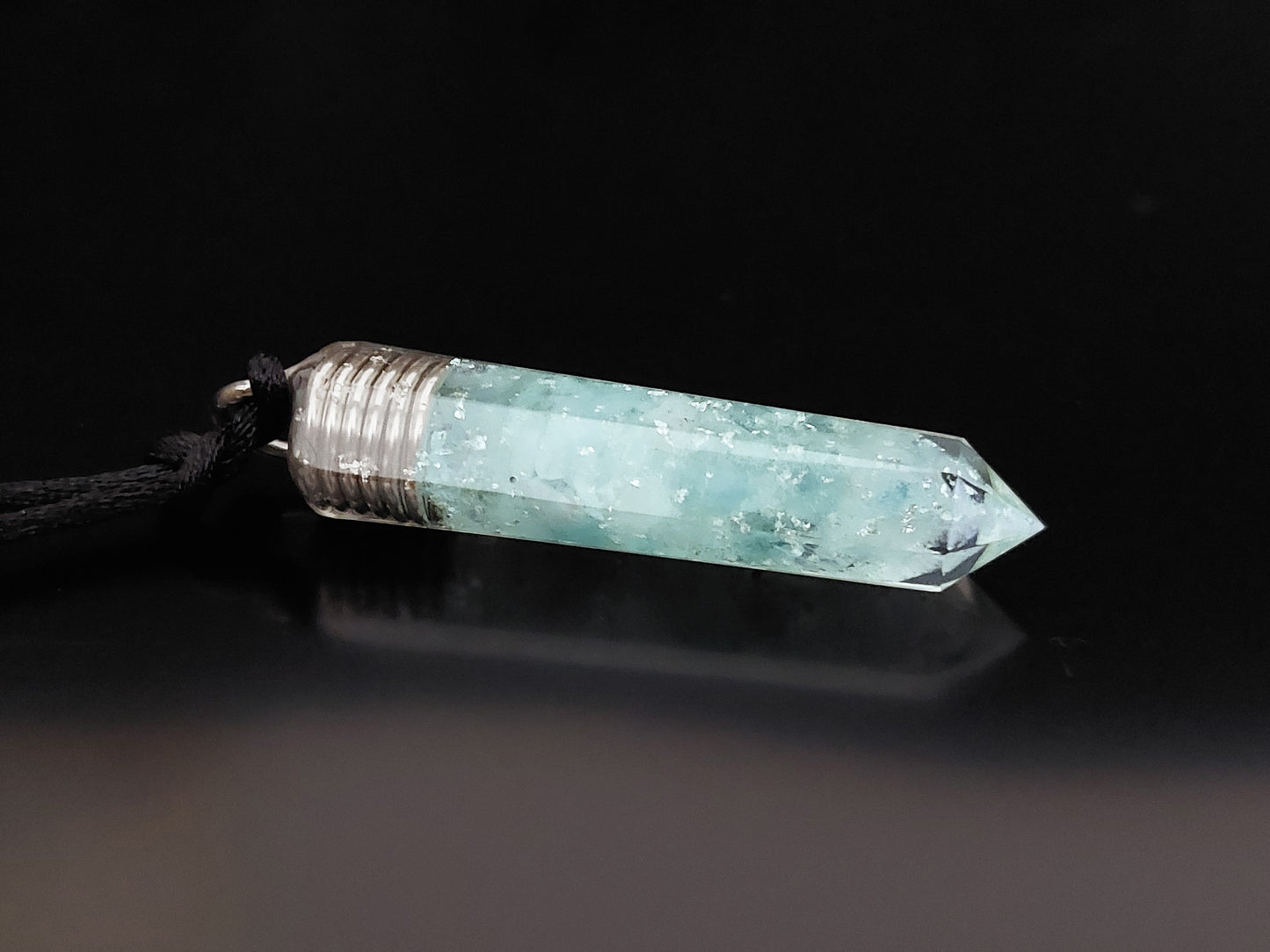 Aquamarine Orgone Orgonite pendant necklace, Reiki infused crystal chakra healing amulet, glow in dark