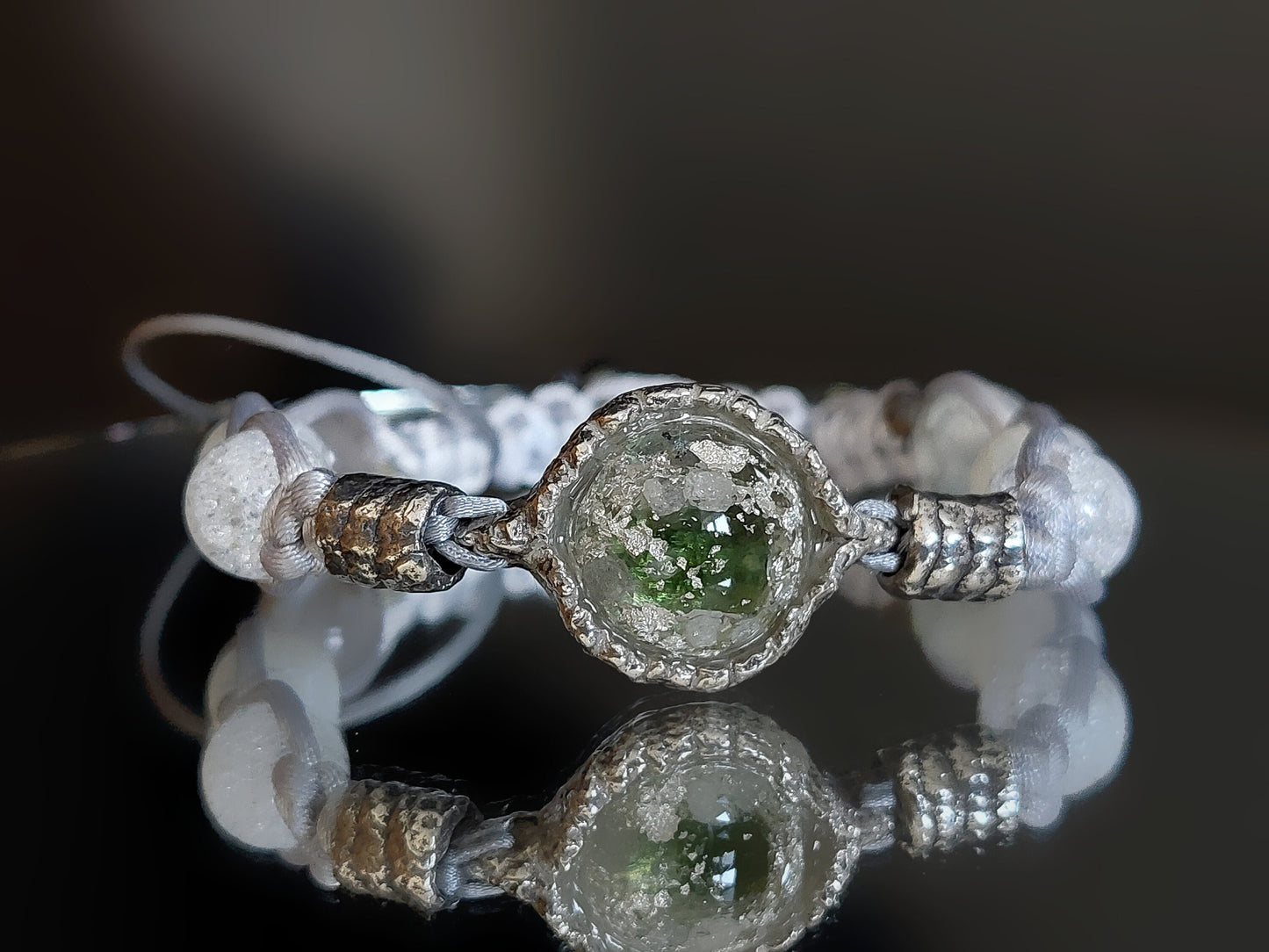 Moldavite Orgonite orgone bracelet, beaded Shamballa, Herkimer, diamonds, Reiki crystal healing. Powerful magic amulet.