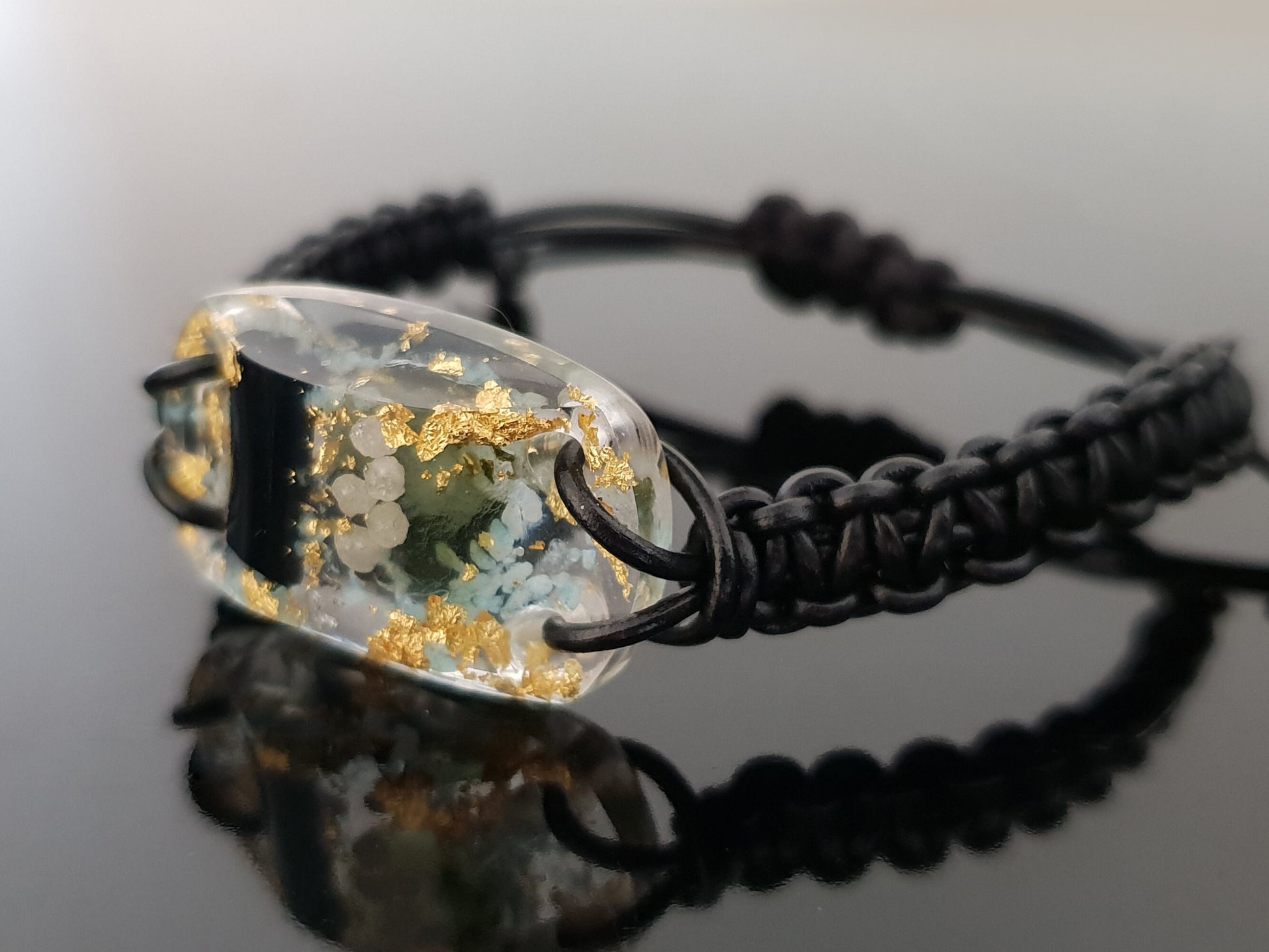 Moldavite Orgonite orgone bracelet charm, magic amulet, talisman with small glow in the dark effect, Most powerful