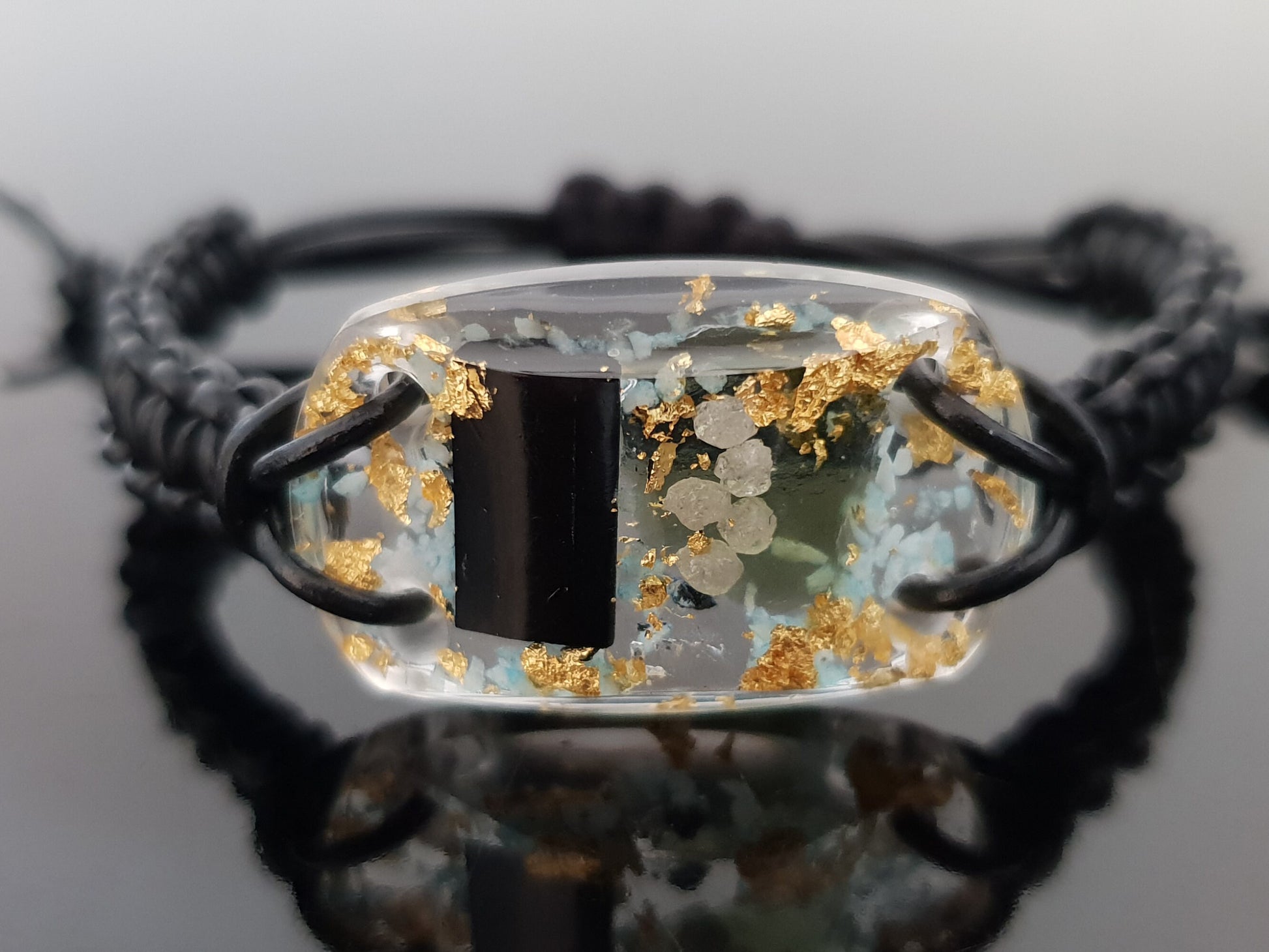 Moldavite Orgonite orgone bracelet charm, magic amulet, talisman with small glow in the dark effect, Most powerful