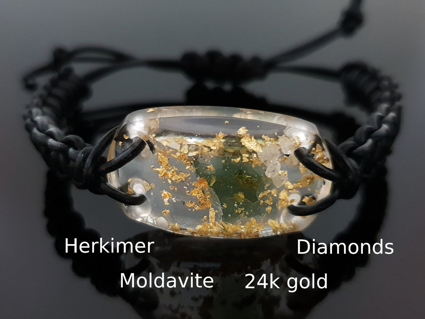 Moldavite Orgonite orgone bracelet, magic amulet, charm. Most powerful combination! Diamonds, Herkimer