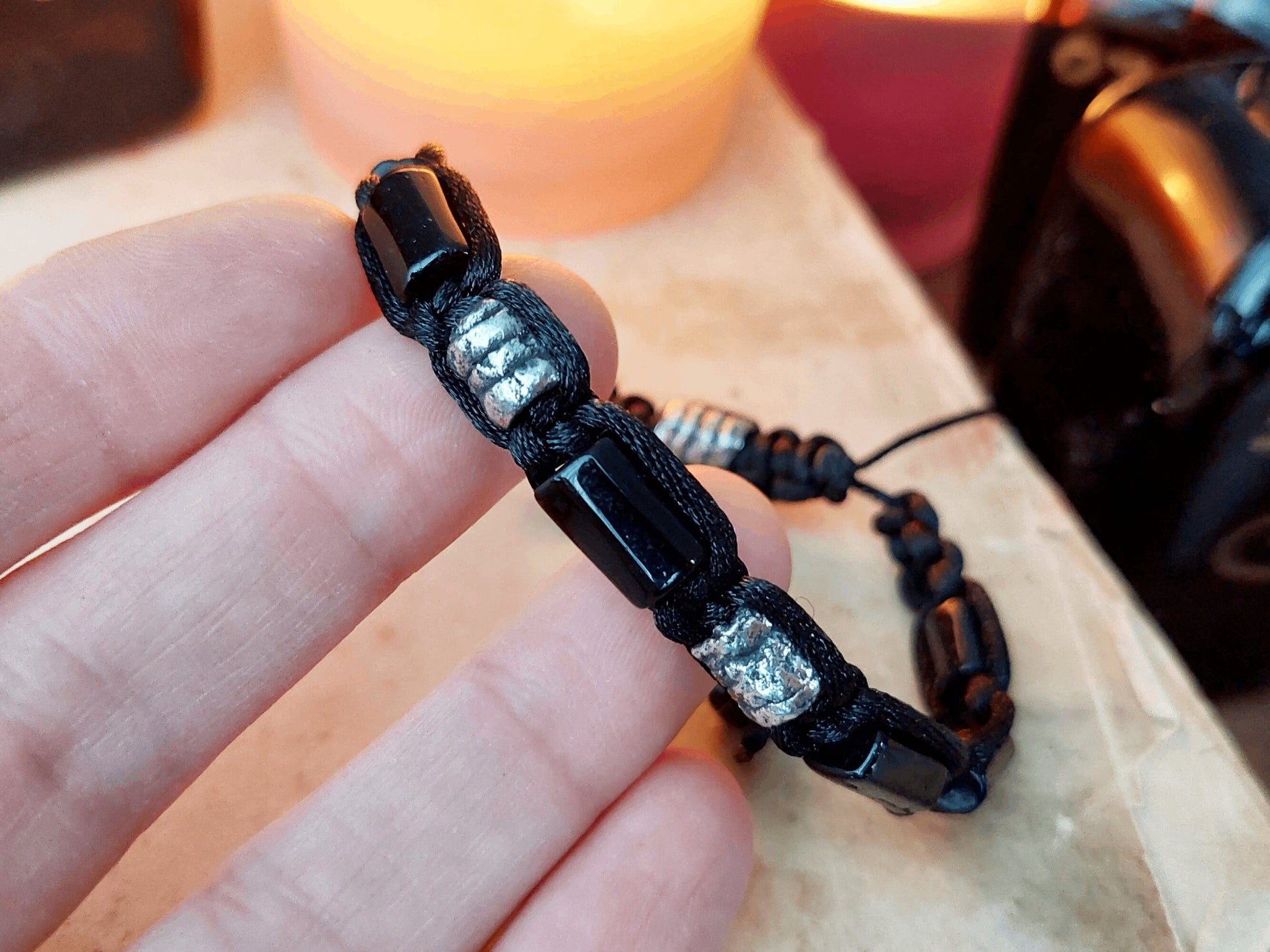 Shamballa bracelet, black tourmaline long beads, 99.9 pure silver, reiki infused, enchanted amulet, EMF 5G protection