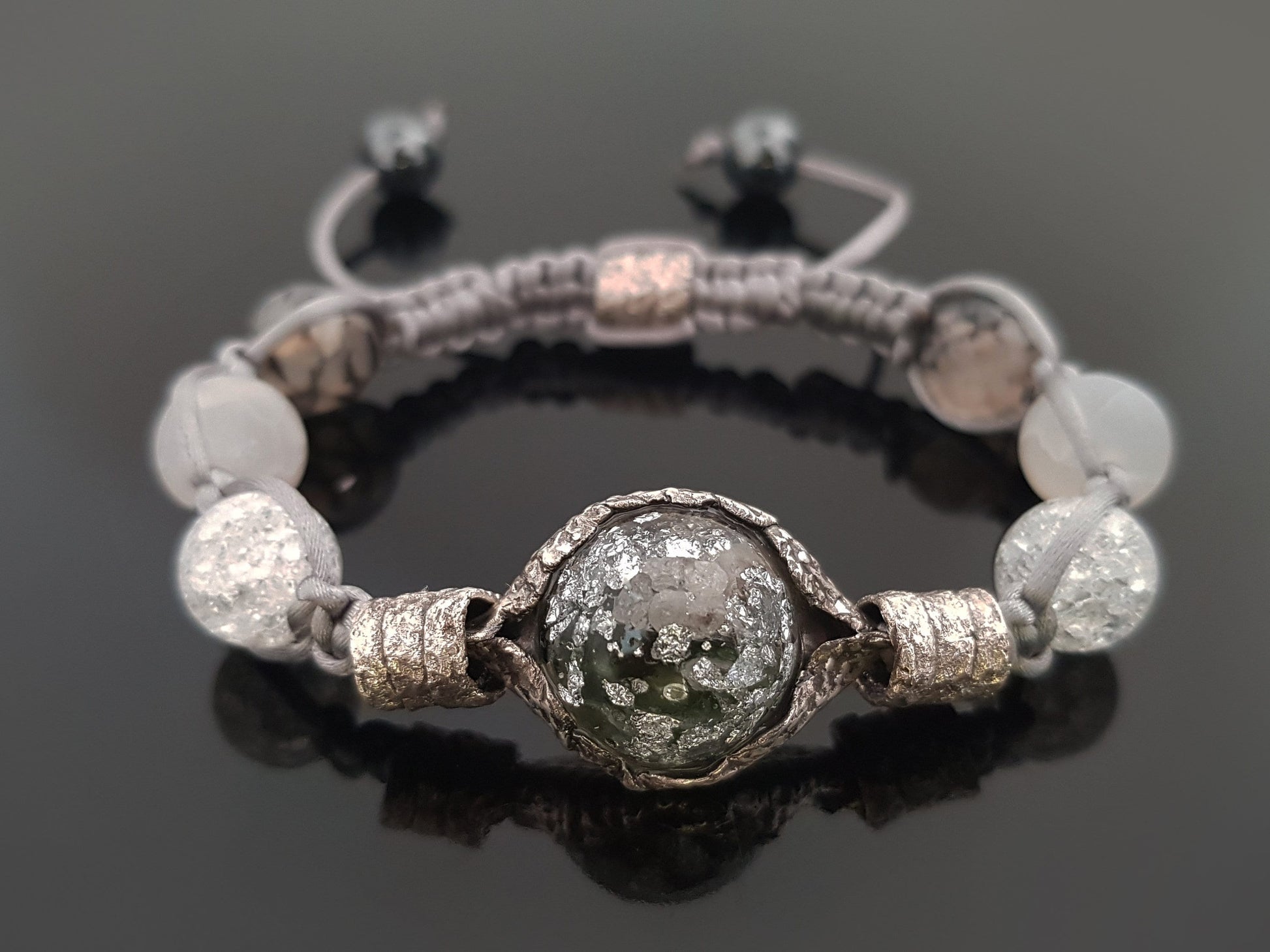 Moldavite Orgonite orgone bracelet, beaded Shamballa, Herkimer, diamonds, Reiki crystal healing. Powerful magic amulet.