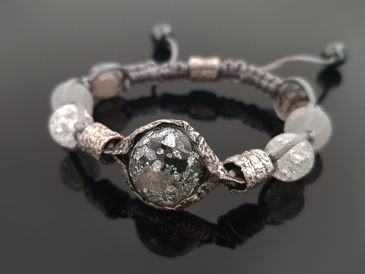 Moldavite Orgonite orgone bracelet, beaded Shamballa, Herkimer, diamonds, Reiki crystal healing. Powerful magic amulet.