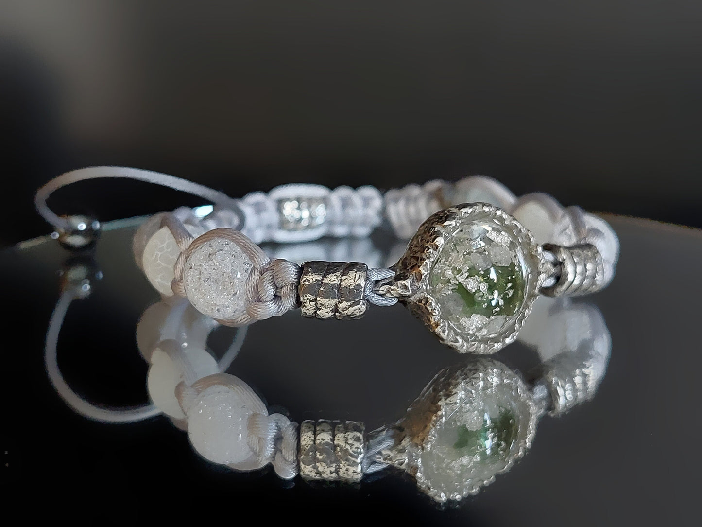 Moldavite Orgonite orgone bracelet, beaded Shamballa, Herkimer, diamonds, Reiki crystal healing. Powerful magic amulet.