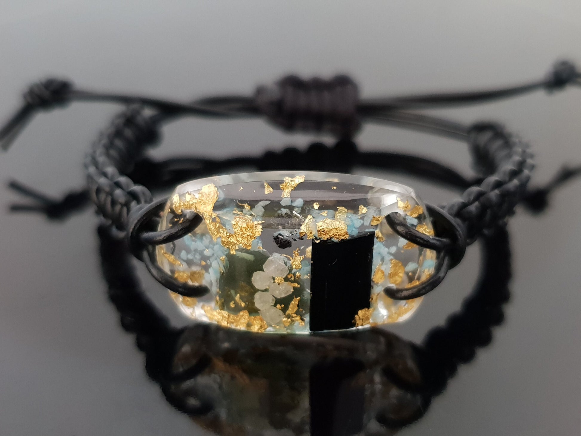 Moldavite Orgonite orgone bracelet charm, magic amulet, talisman with small glow in the dark effect, Most powerful