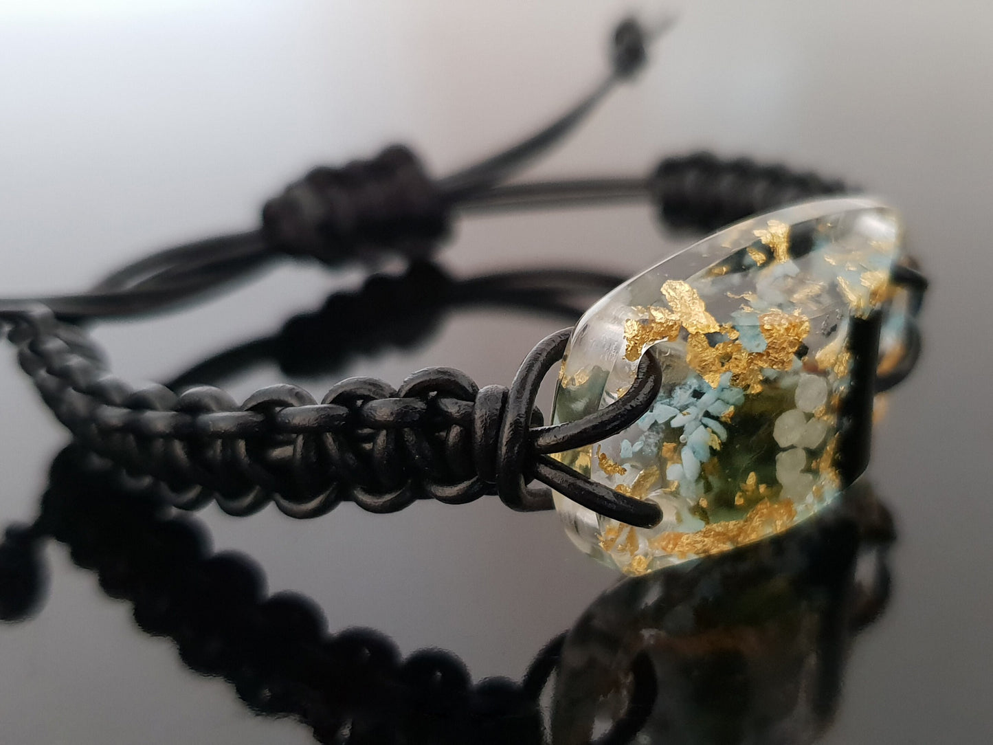 Moldavite Orgonite orgone bracelet charm, magic amulet, talisman with small glow in the dark effect, Most powerful