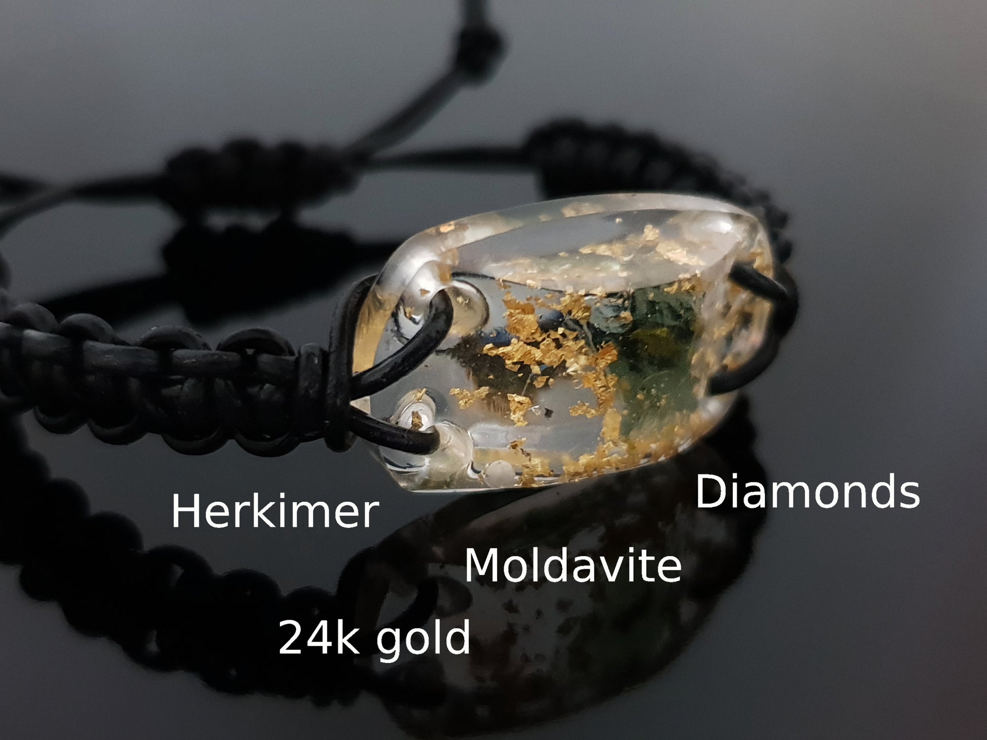 Moldavite Orgonite orgone bracelet, magic amulet, charm. Most powerful combination! Diamonds, Herkimer