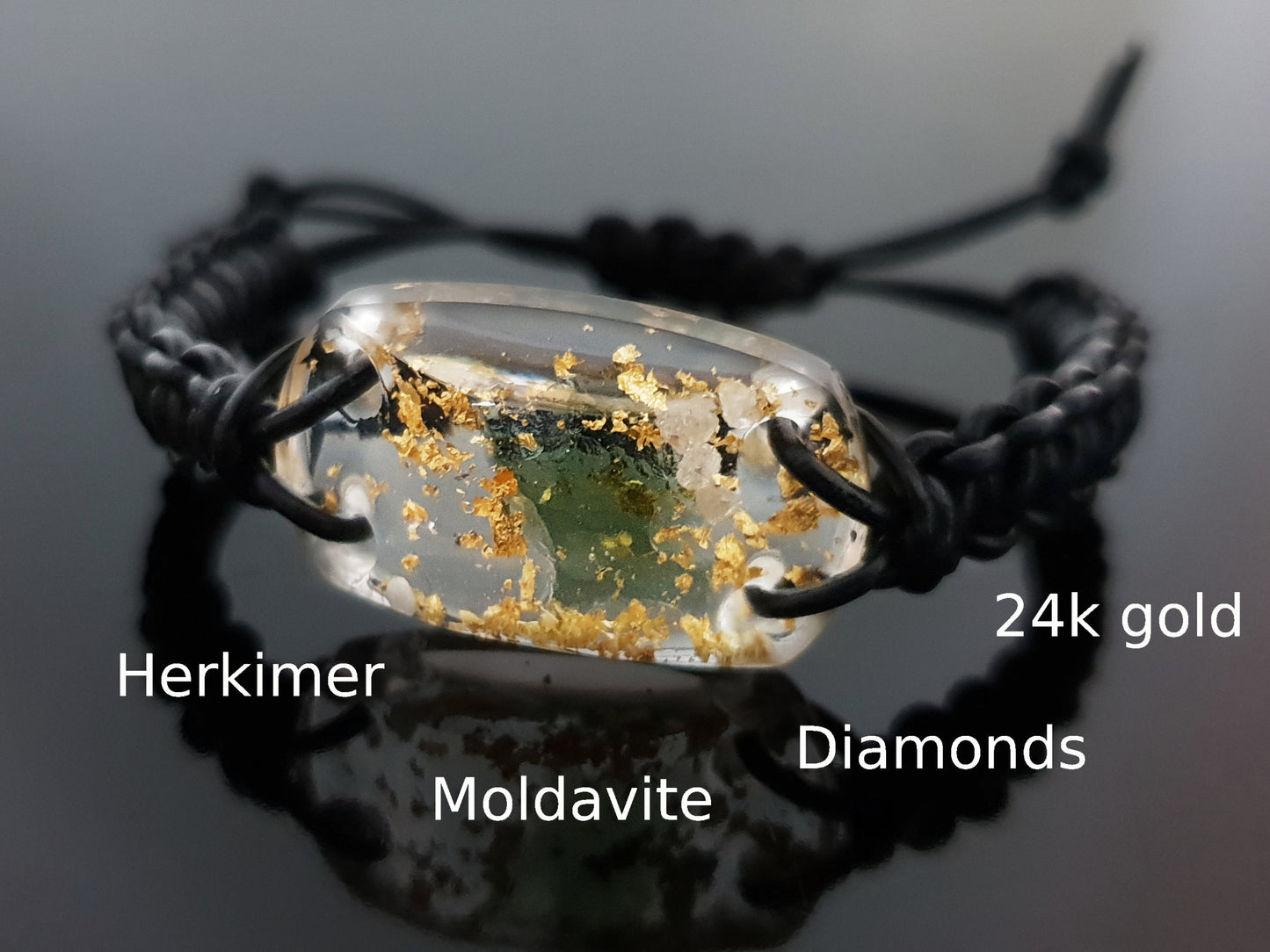 Moldavite Orgonite orgone bracelet, magic amulet, charm. Most powerful combination! Diamonds, Herkimer