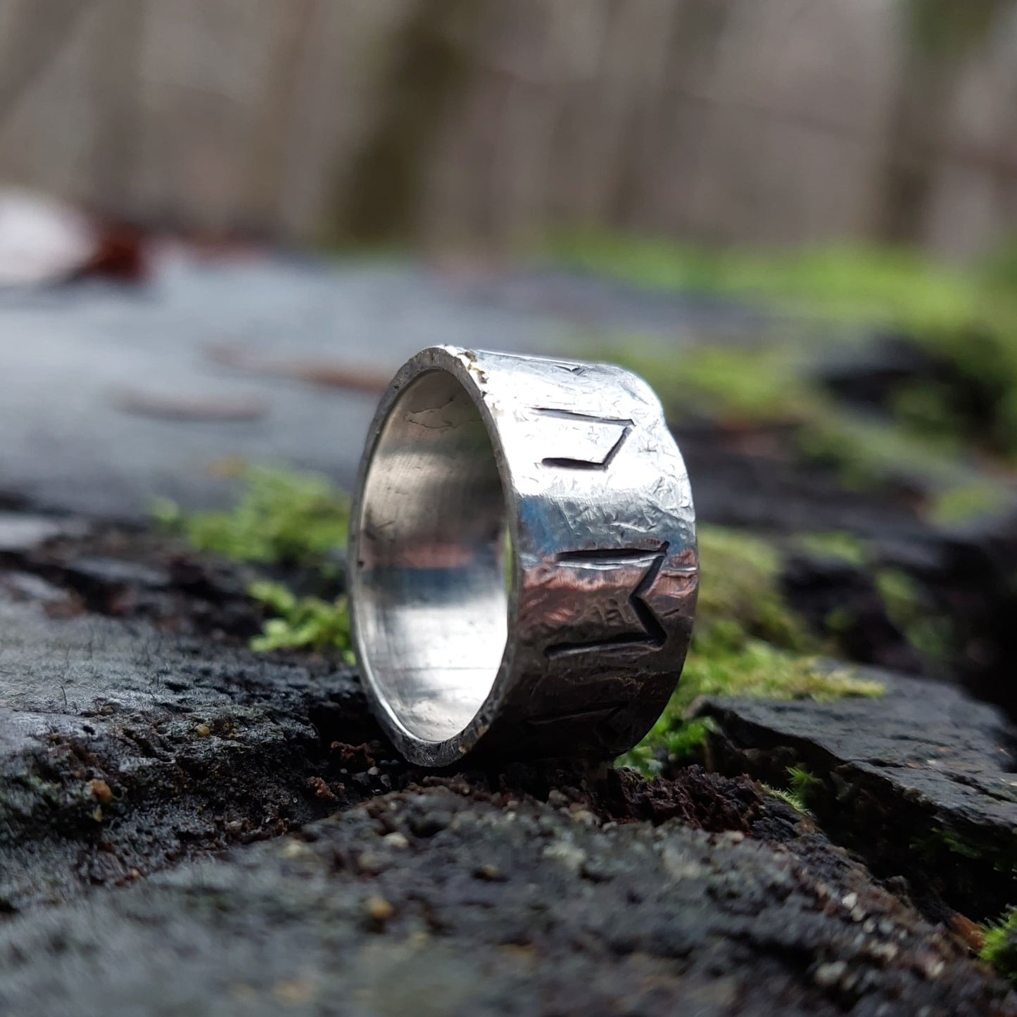 Rune ring. Real Money, luck, prosperity amulet, rustic sterling silver ring with Celtic, Viking runes formula. Norse