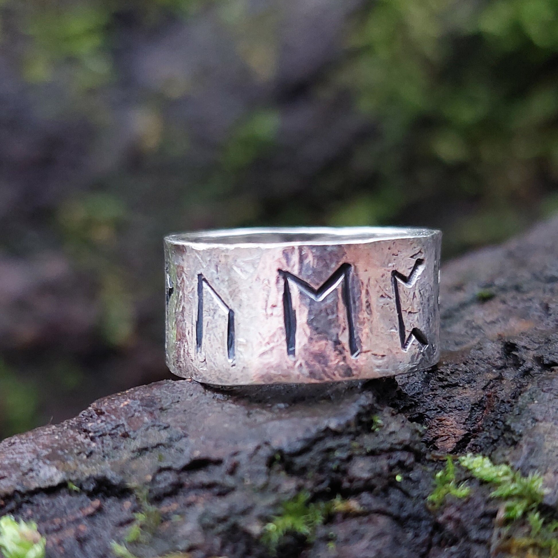 Rune ring. Real Money, luck, prosperity amulet, rustic sterling silver ring with Celtic, Viking runes formula. Norse