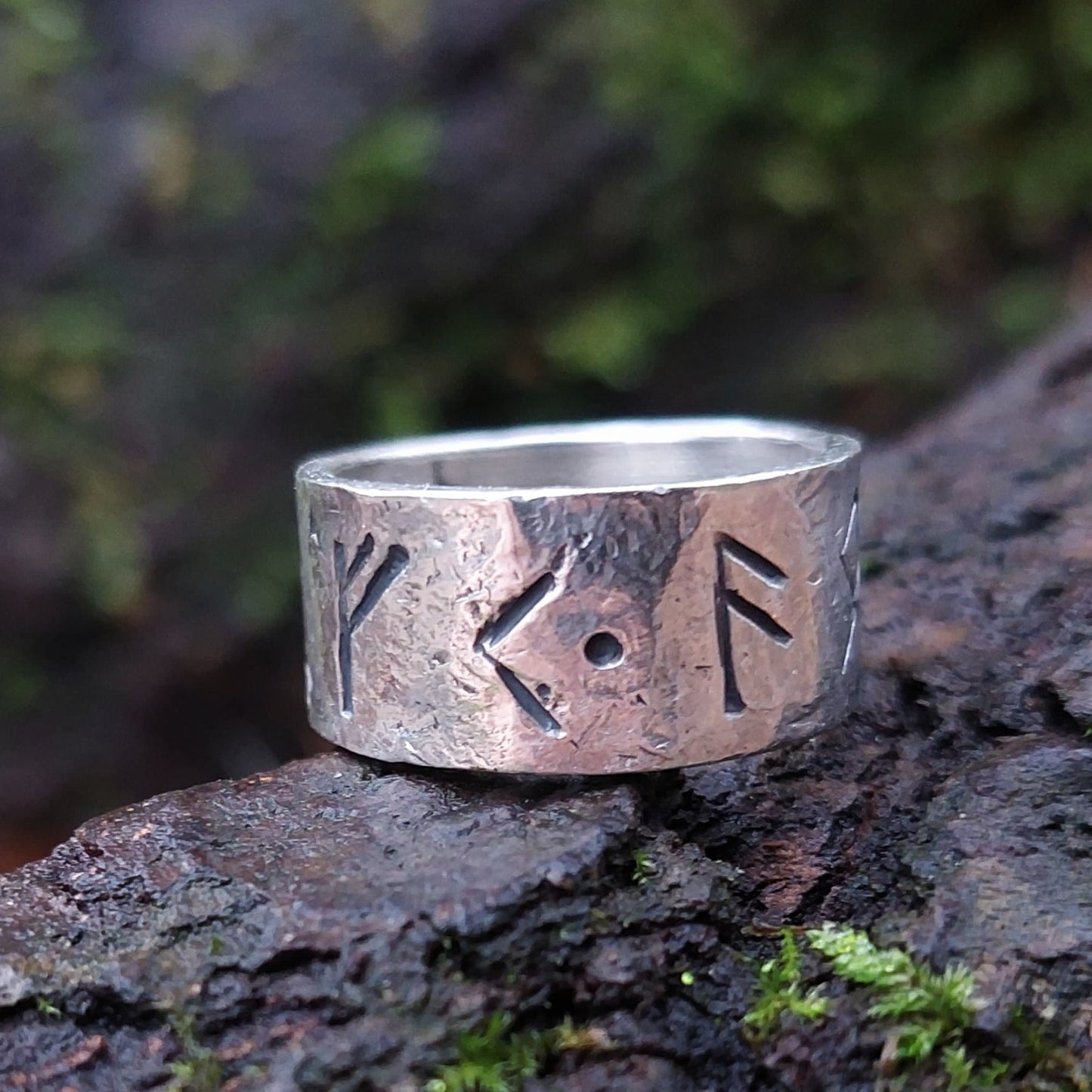 Rune ring. Real Money, luck, prosperity amulet, rustic sterling silver ring with Celtic, Viking runes formula. Norse