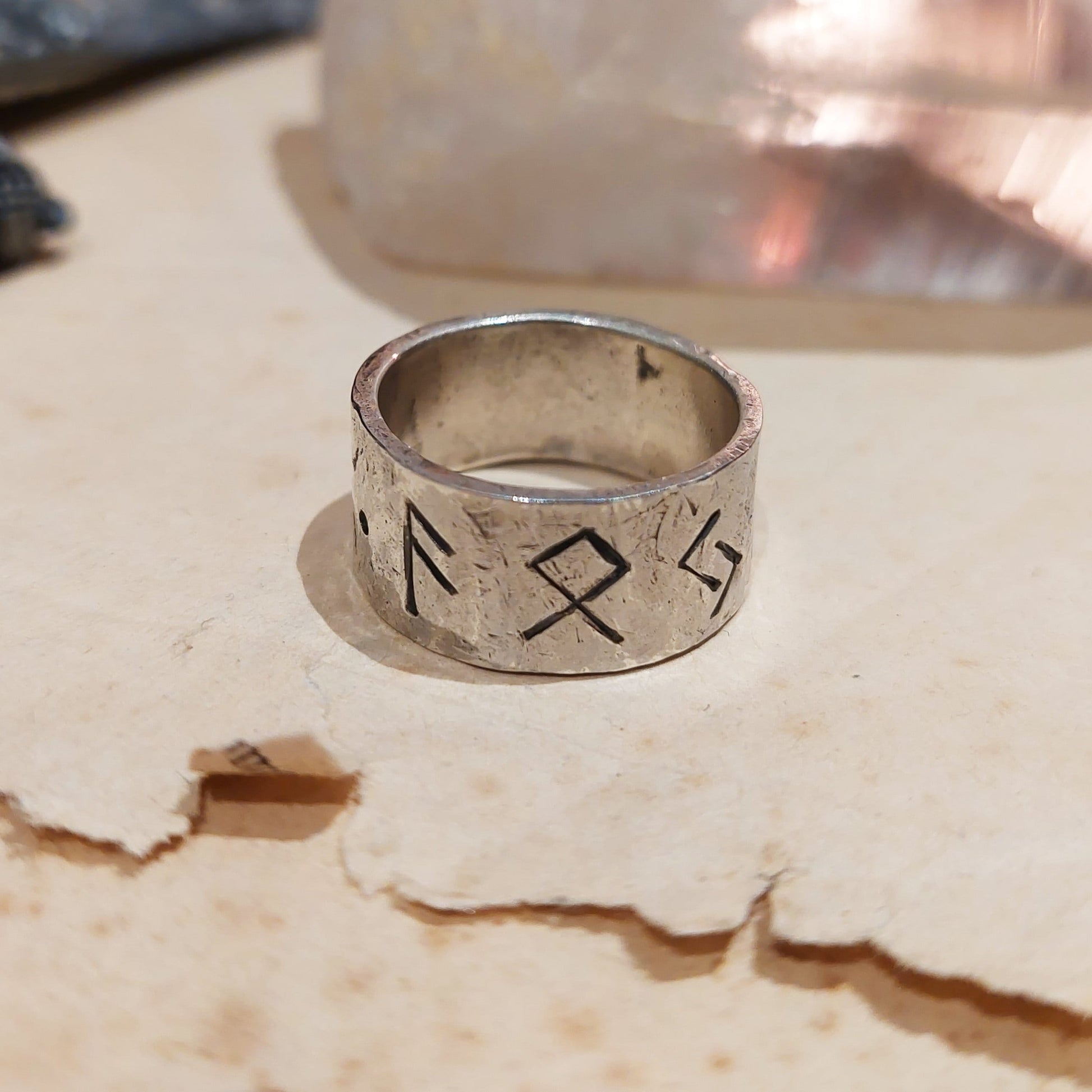 Rune ring. Real Money, luck, prosperity amulet, rustic sterling silver ring with Celtic, Viking runes formula. Norse