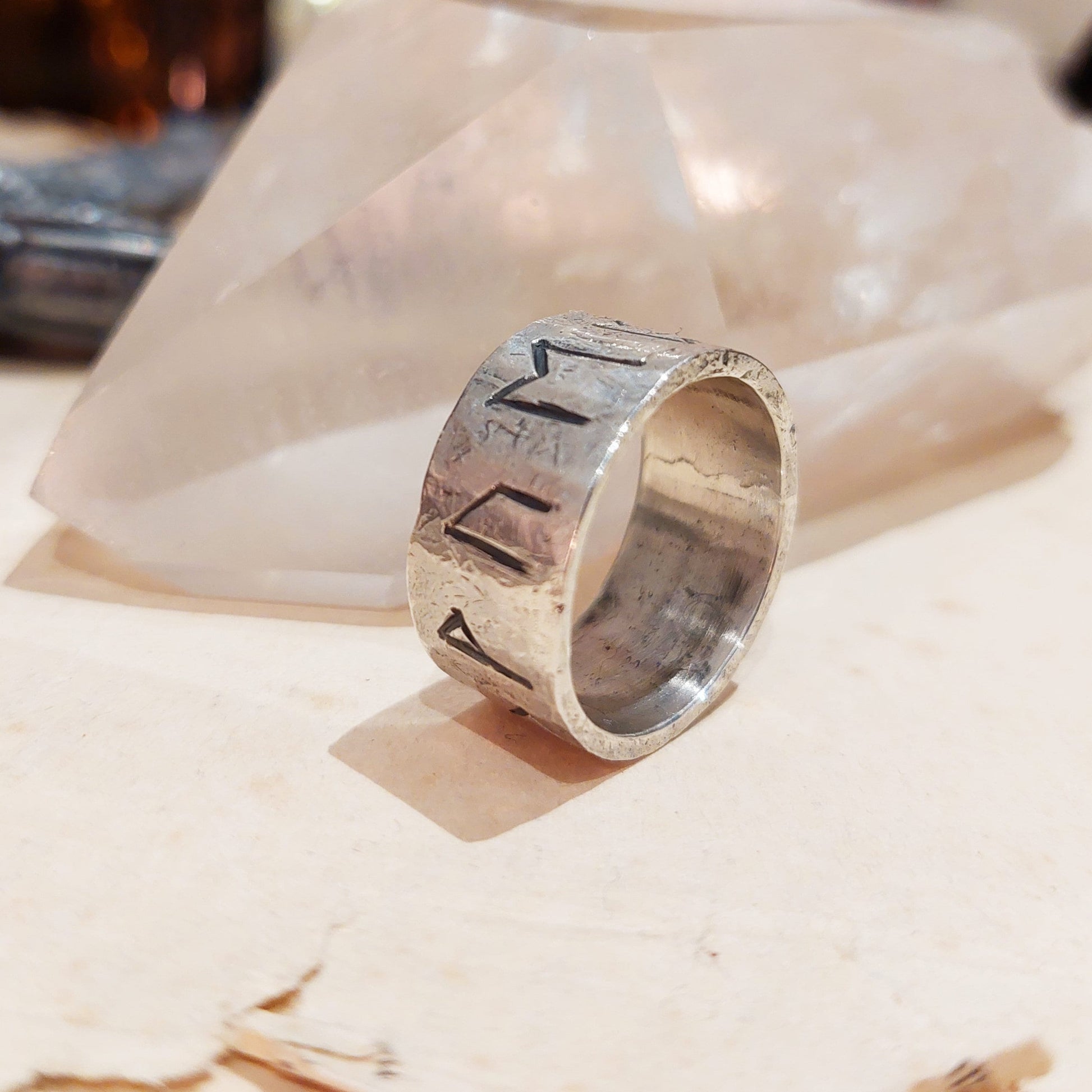 Rune ring. Real Money, luck, prosperity amulet, rustic sterling silver ring with Celtic, Viking runes formula. Norse