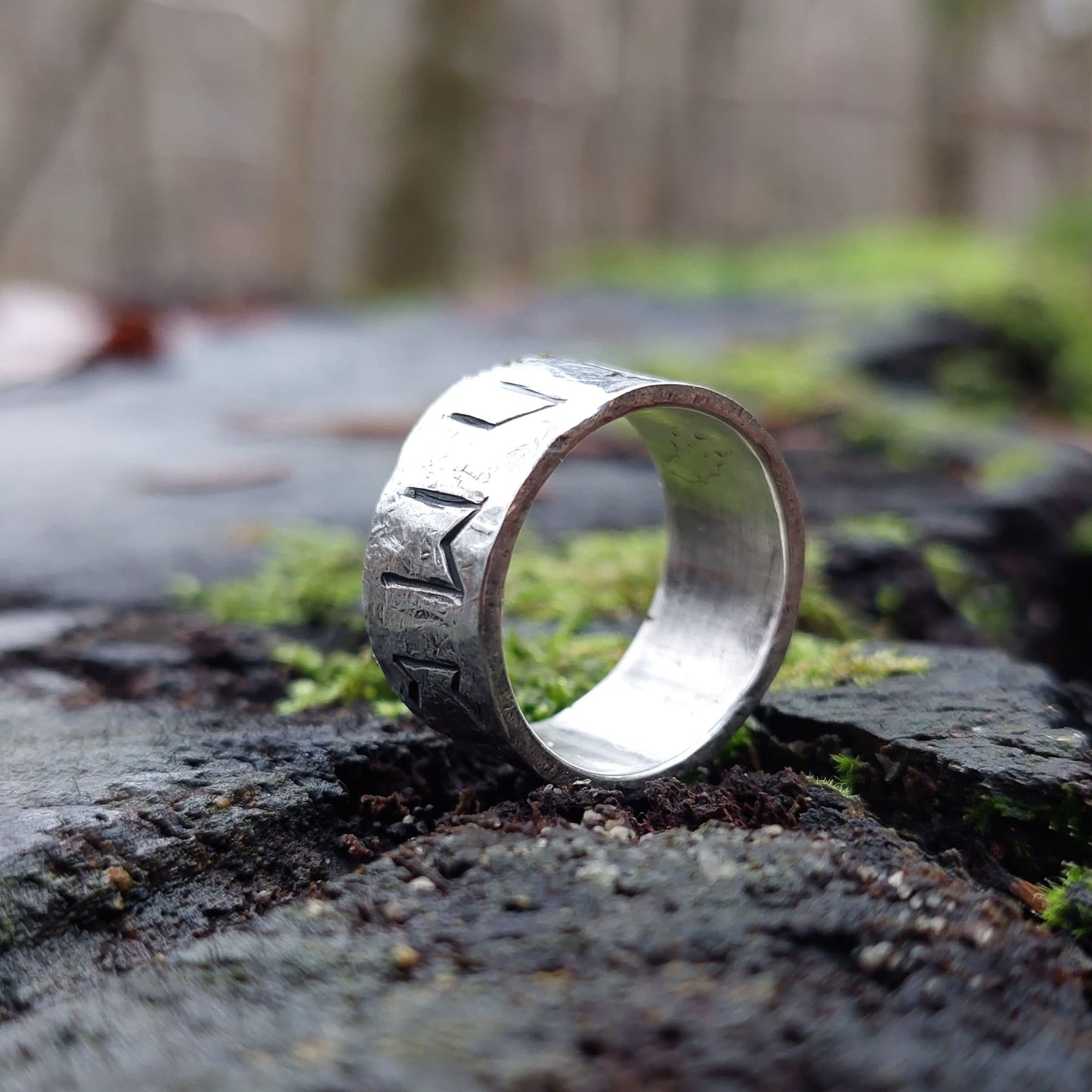 Rune ring. Real Money, luck, prosperity amulet, rustic sterling silver ring with Celtic, Viking runes formula. Norse