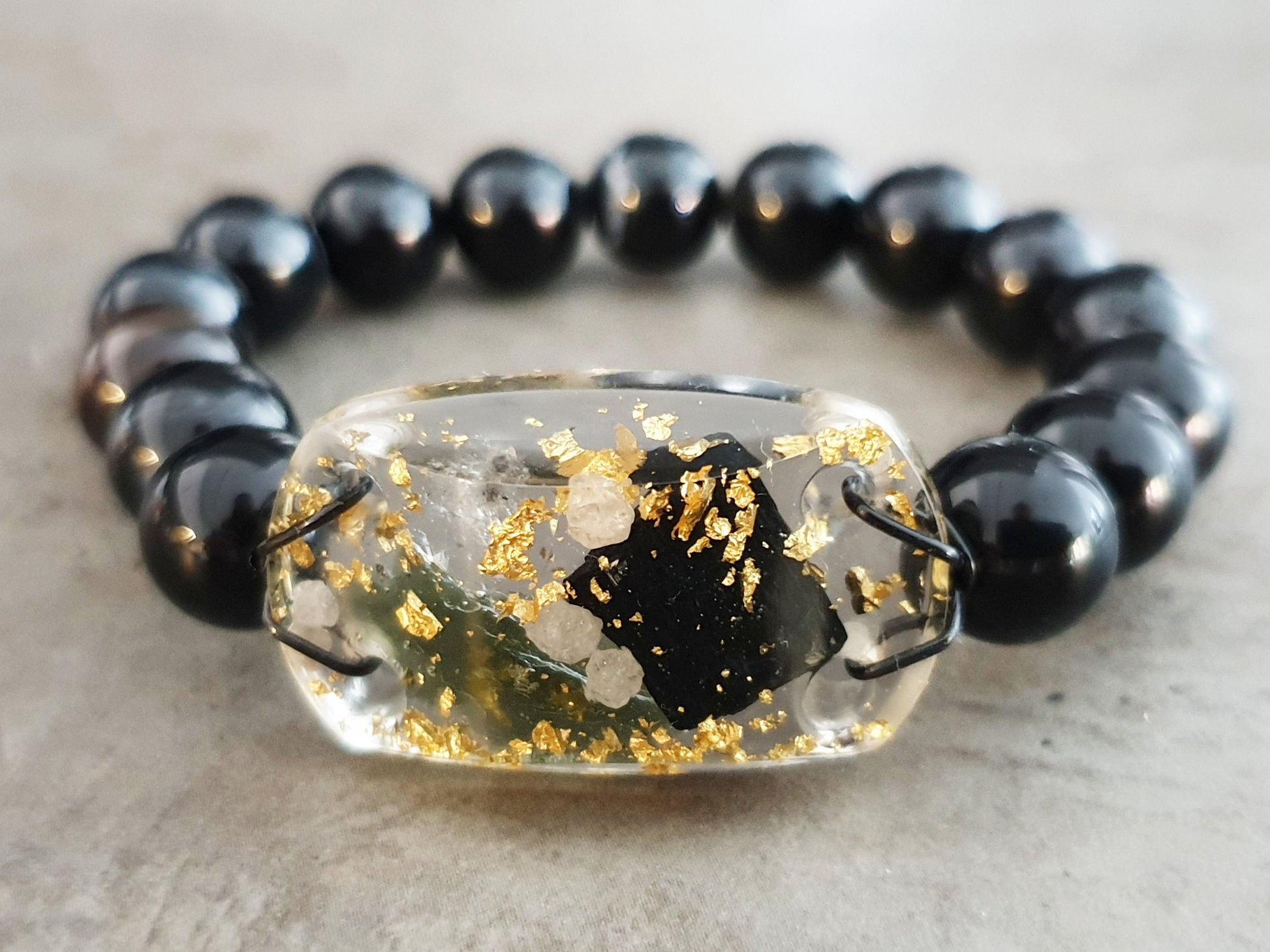 Most powerful Orgonite orgone bracelet amulet! Diamonds, Herkimer, Moldavite, black tourmaline, onyx, enchanted charm